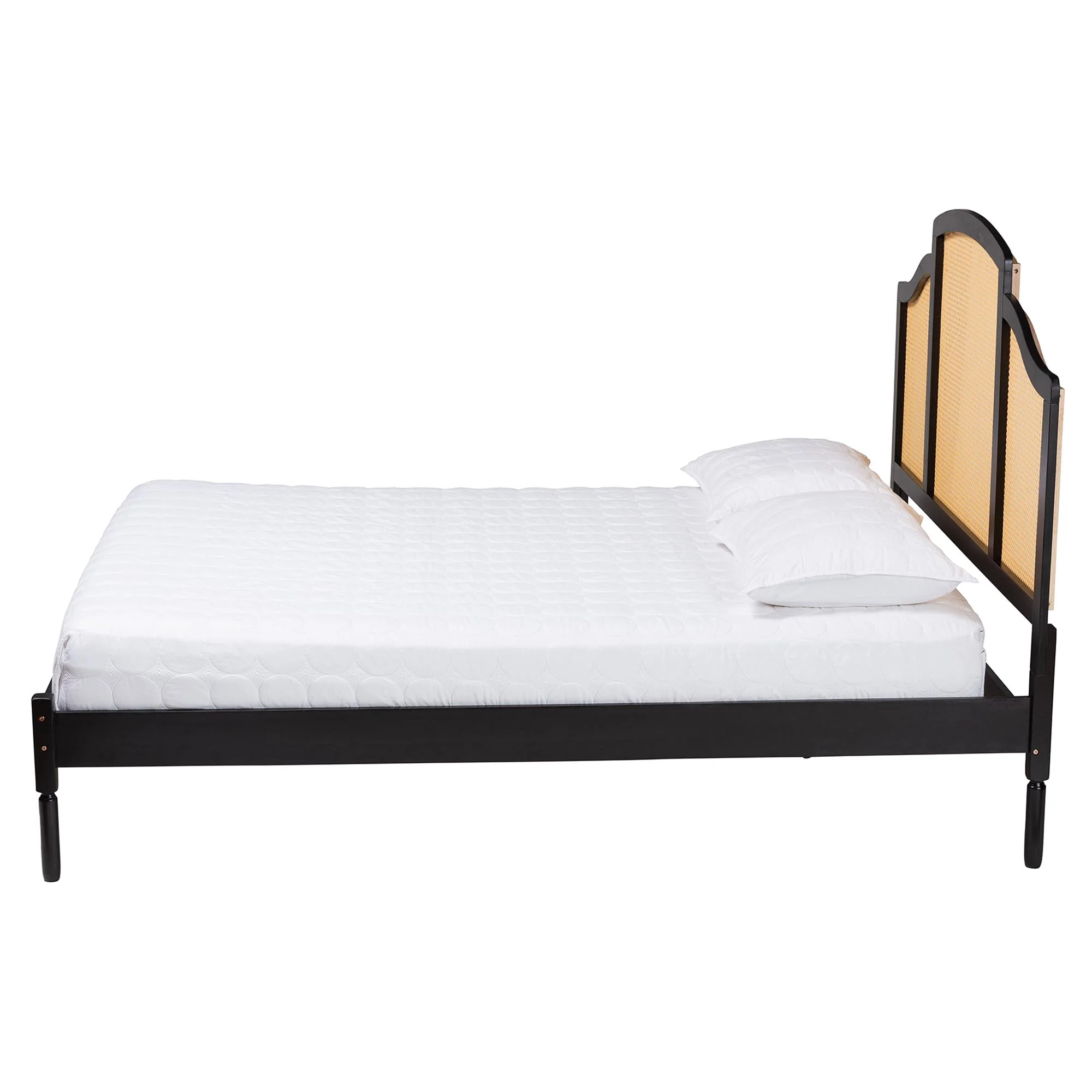 Baxton Studio Librina Classic and Traditional Black Finished Wood Queen Size Platform Bed with Woven Rattan - Image 3