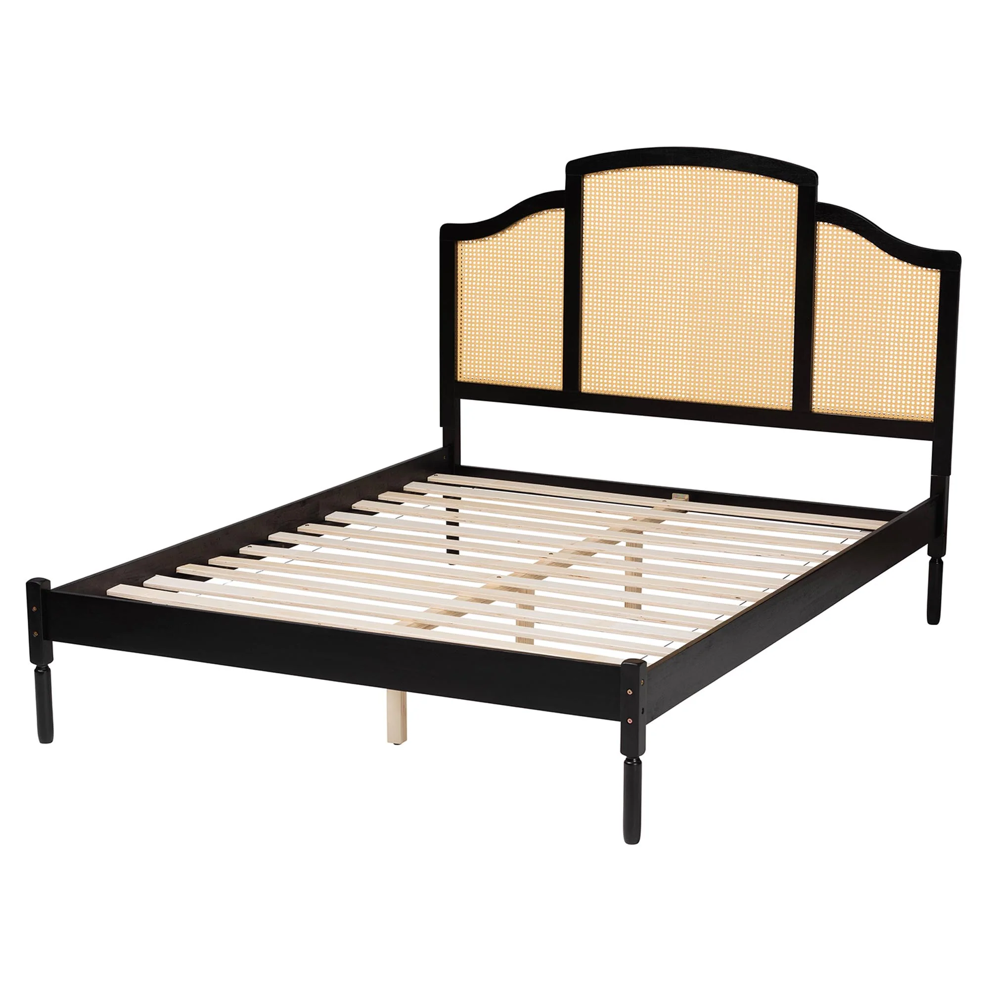 Baxton Studio Librina Classic and Traditional Black Finished Wood Queen Size Platform Bed with Woven Rattan - Image 4