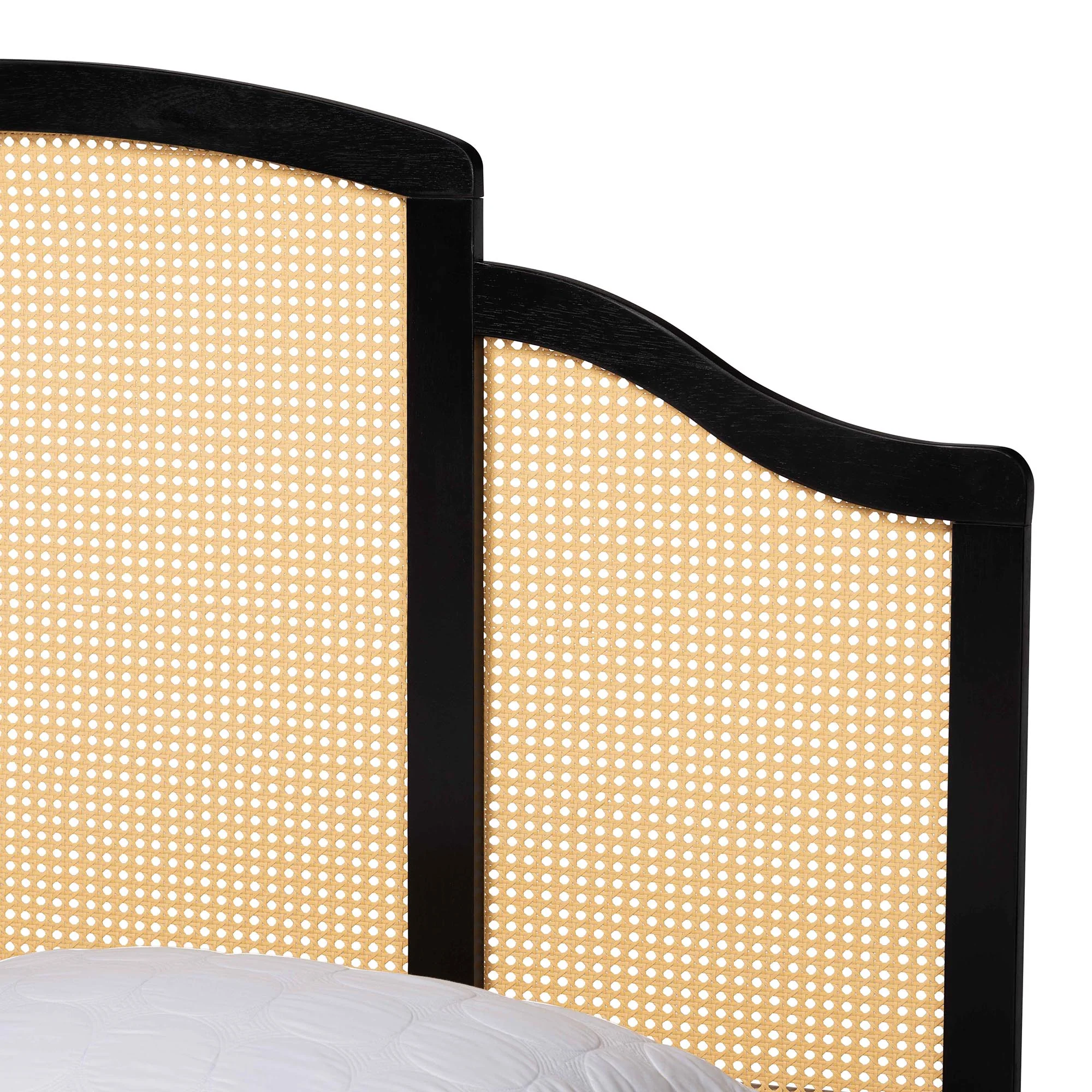 Baxton Studio Librina Classic and Traditional Black Finished Wood Queen Size Platform Bed with Woven Rattan - Image 5