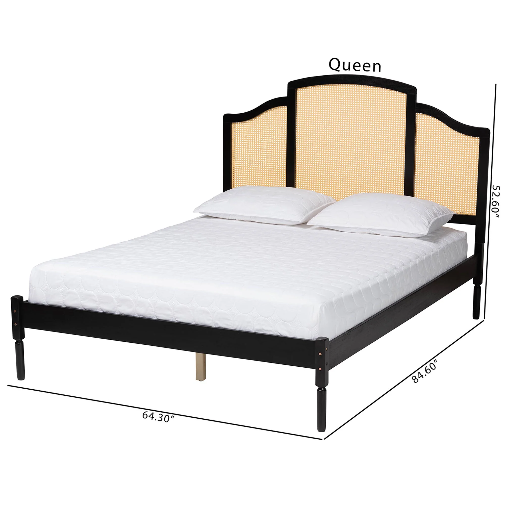 Baxton Studio Librina Classic and Traditional Black Finished Wood Queen Size Platform Bed with Woven Rattan - Image 8