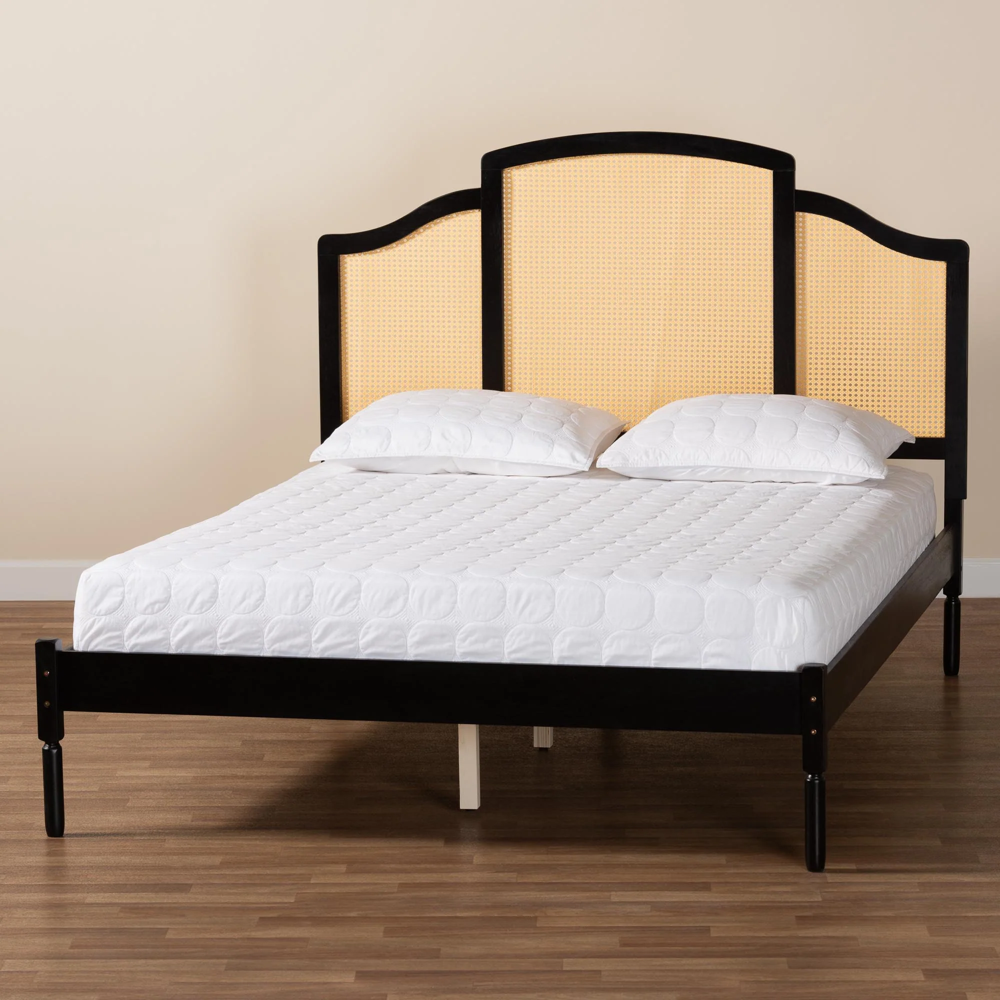 Baxton Studio Librina Classic and Traditional Black Finished Wood Queen Size Platform Bed with Woven Rattan - Image 9