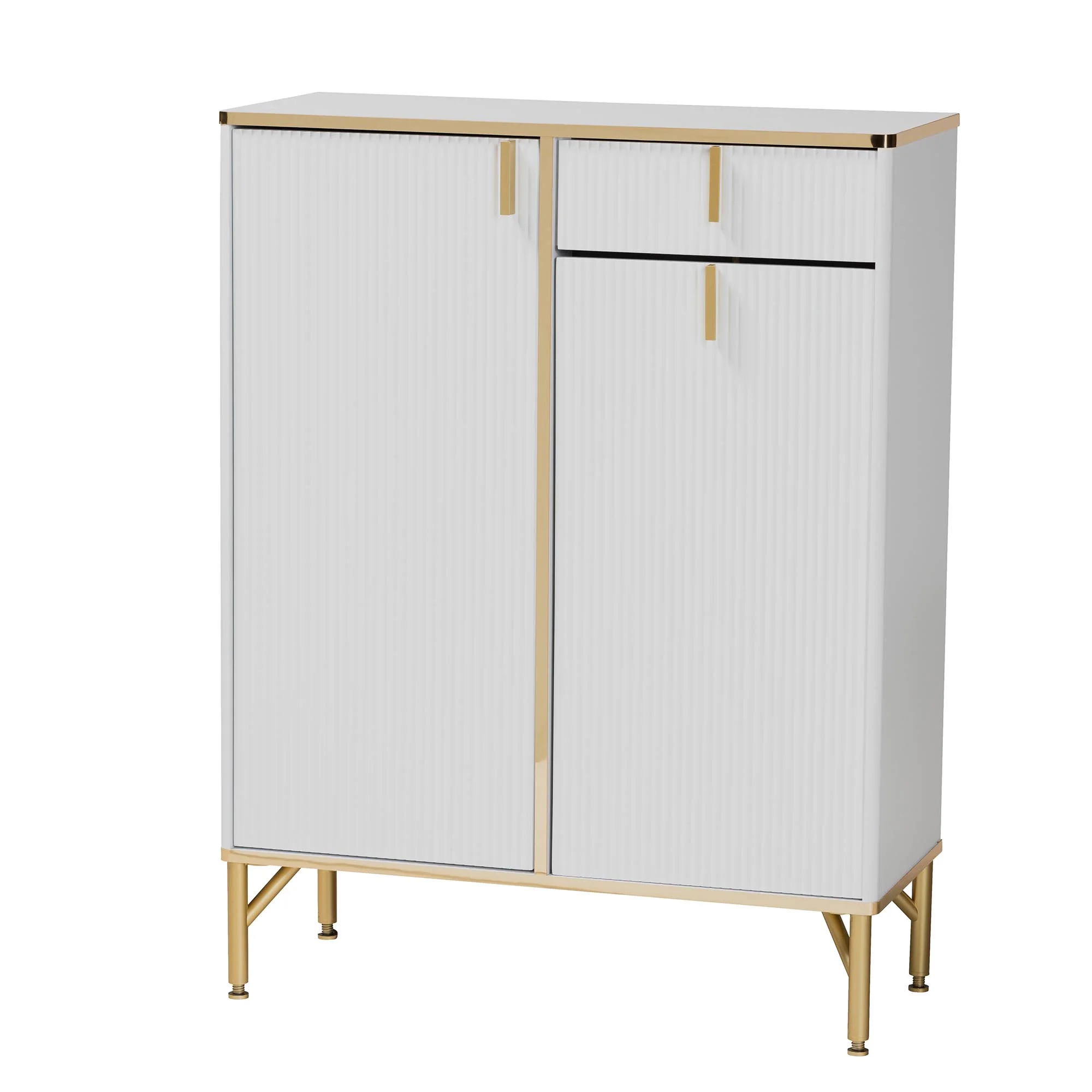 Baxton Studio Lilac Modern Glam White Wood and Gold Metal 2-Door Shoe Cabinet - Image 2