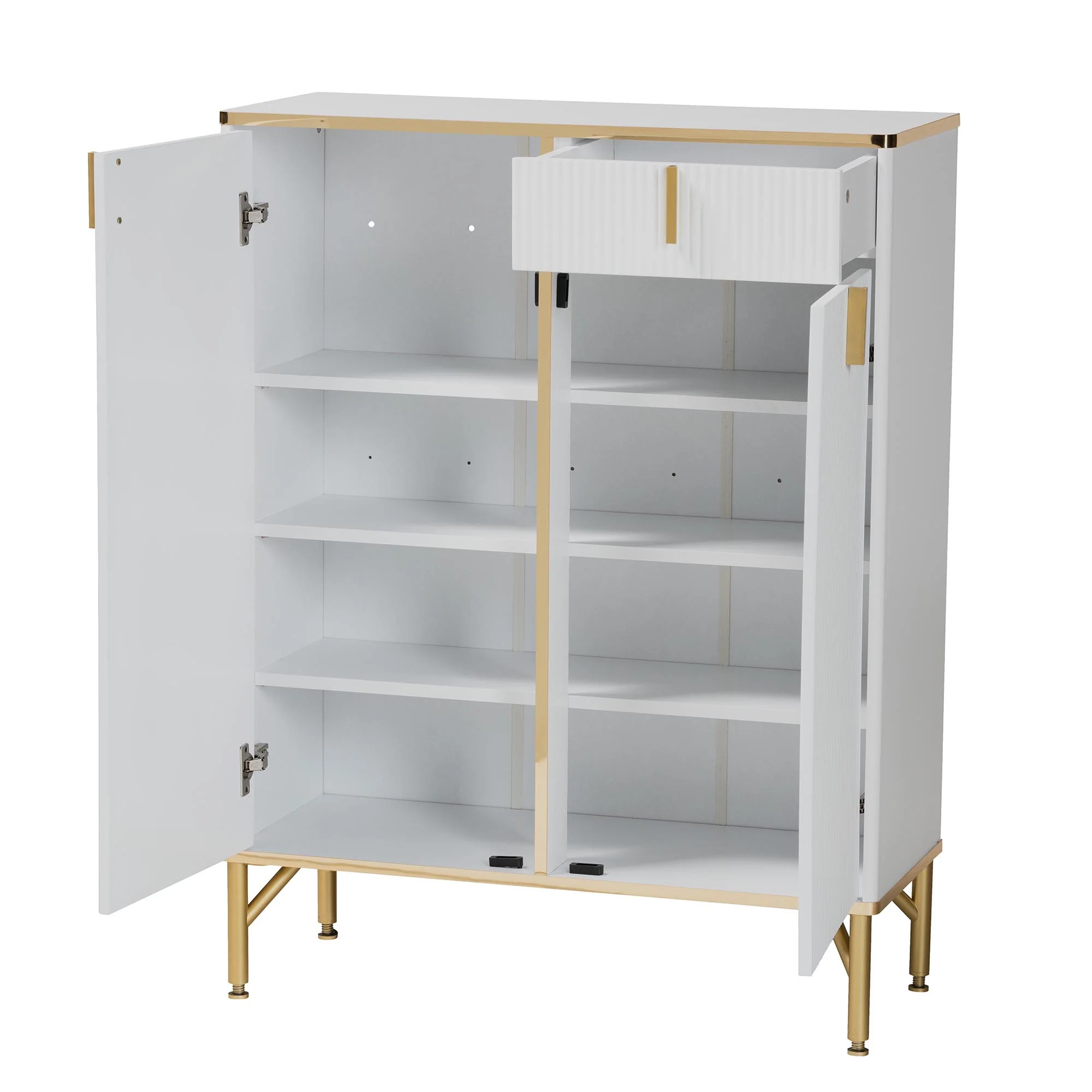 Baxton Studio Lilac Modern Glam White Wood and Gold Metal 2-Door Shoe Cabinet - Image 3