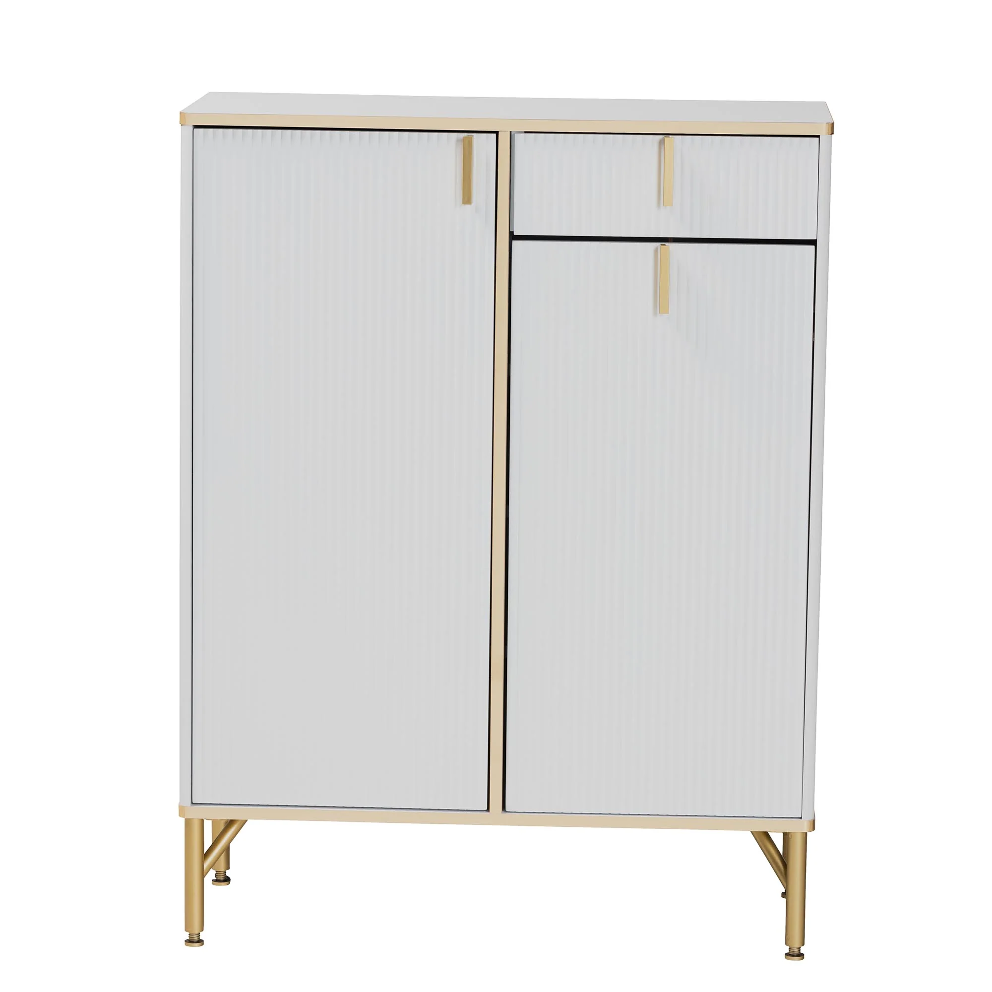 Baxton Studio Lilac Modern Glam White Wood and Gold Metal 2-Door Shoe Cabinet - Image 4