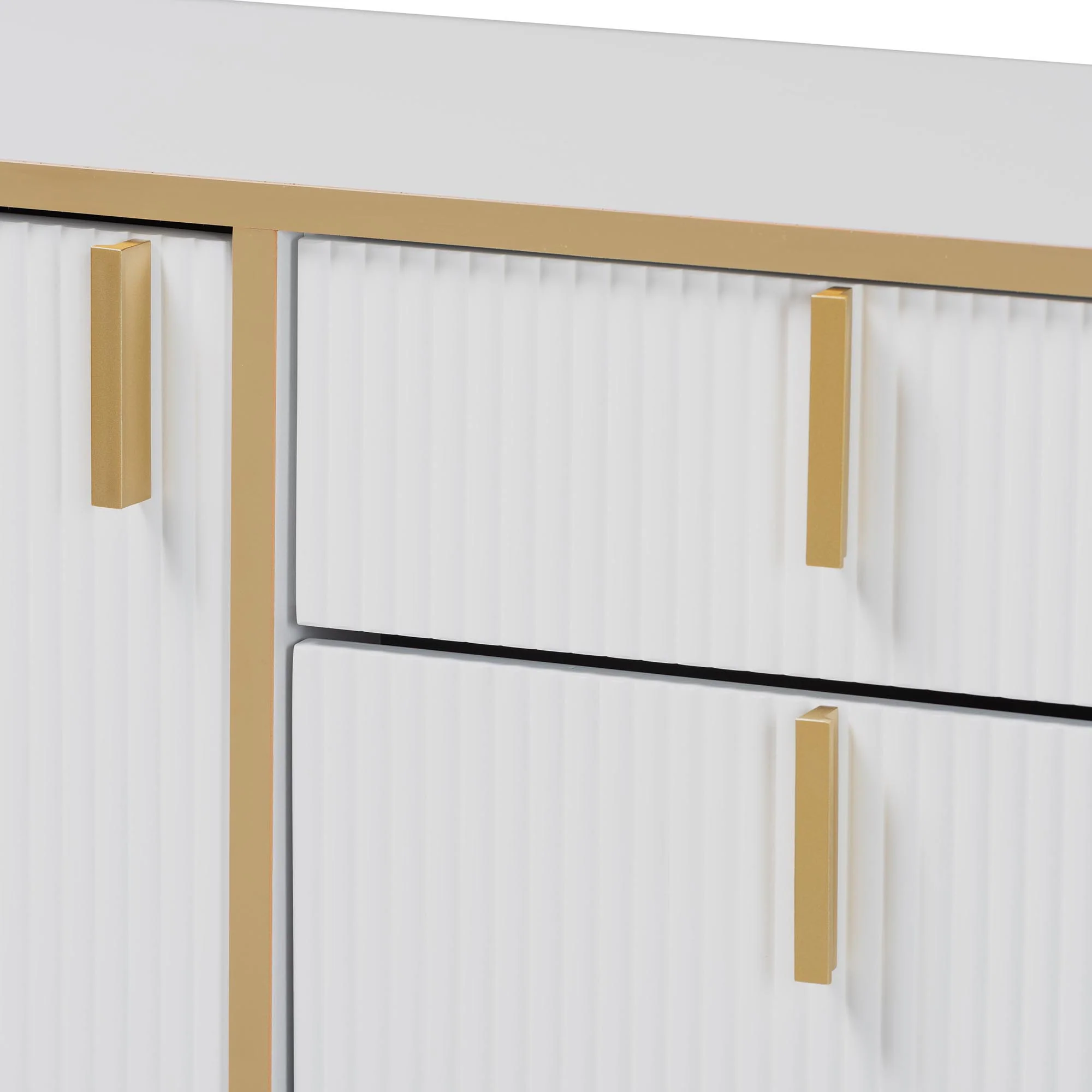 Baxton Studio Lilac Modern Glam White Wood and Gold Metal 2-Door Shoe Cabinet - Image 6
