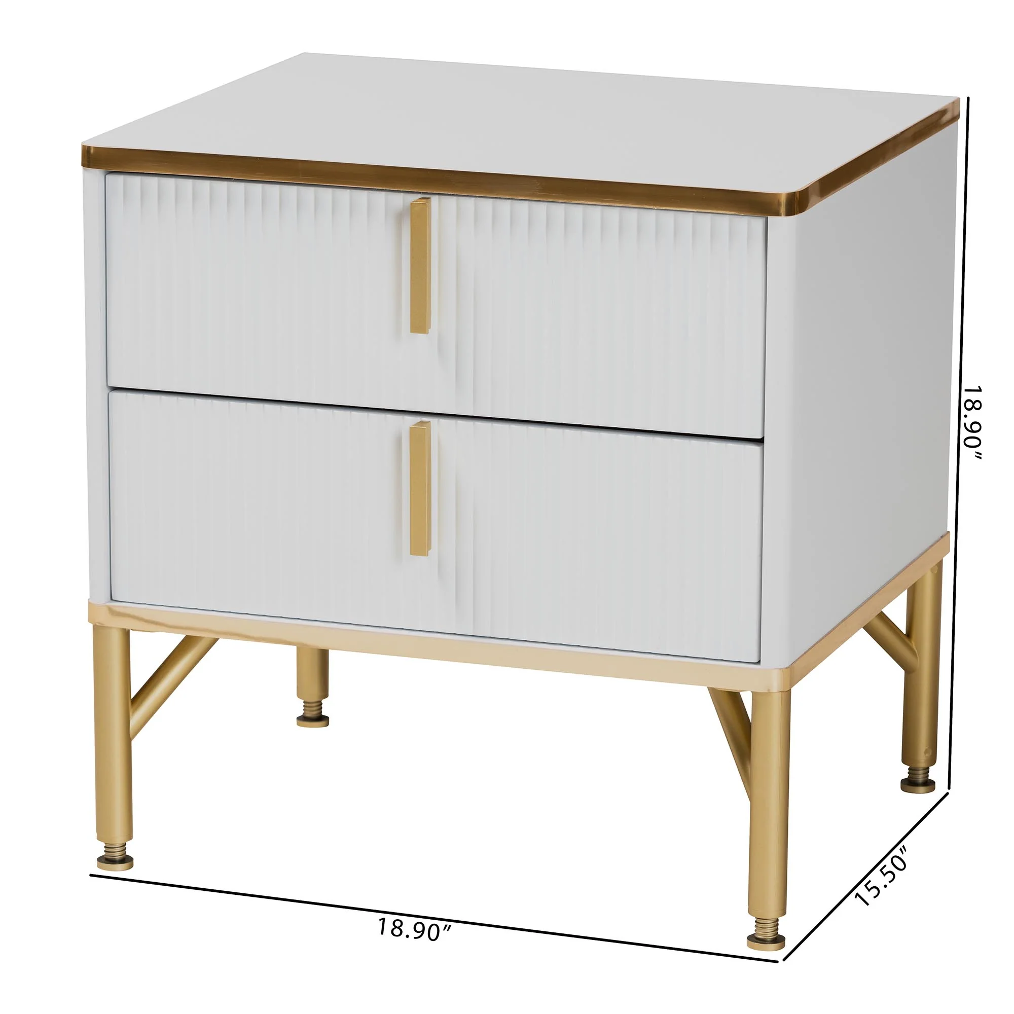 Baxton Studio Lilac Modern Glam White Wood and Gold Metal 2-Drawer Nightstand - Image 10
