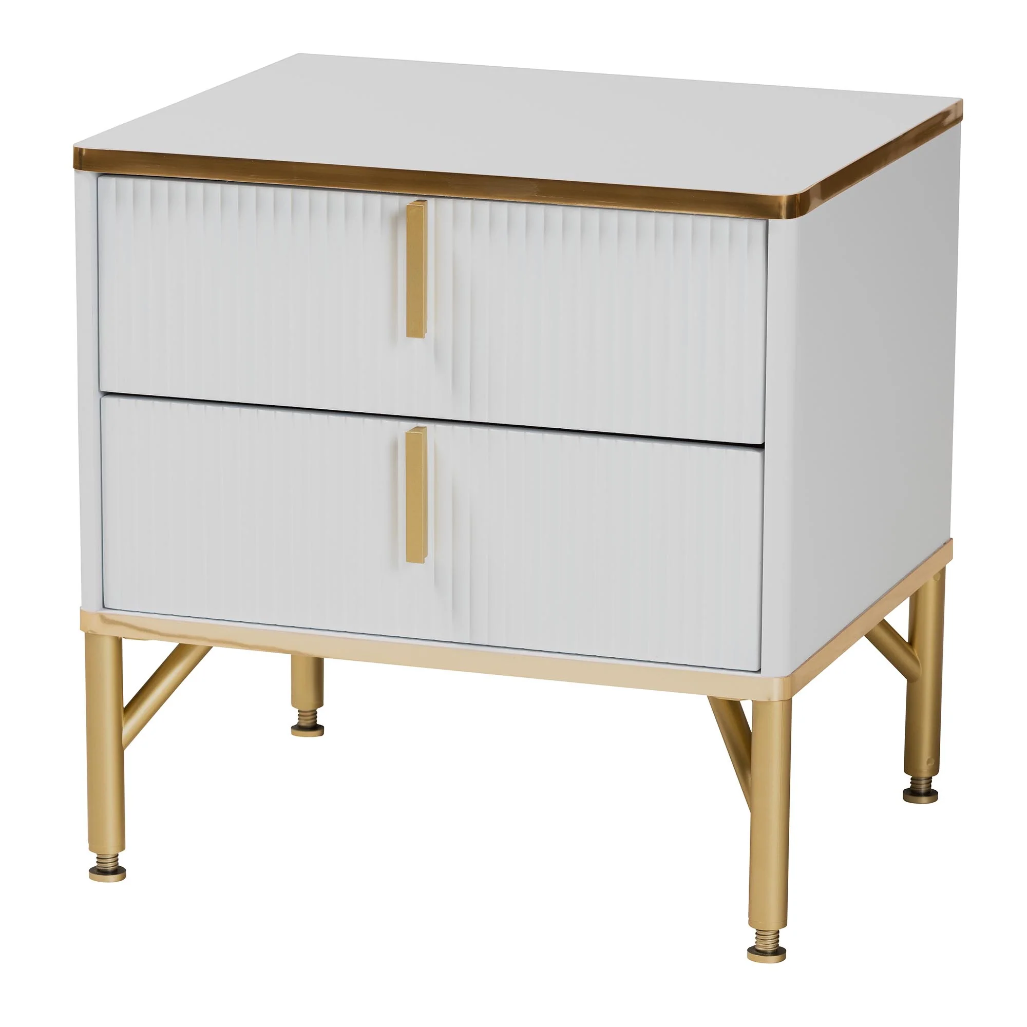 Baxton Studio Lilac Modern Glam White Wood and Gold Metal 2-Drawer Nightstand - Image 2