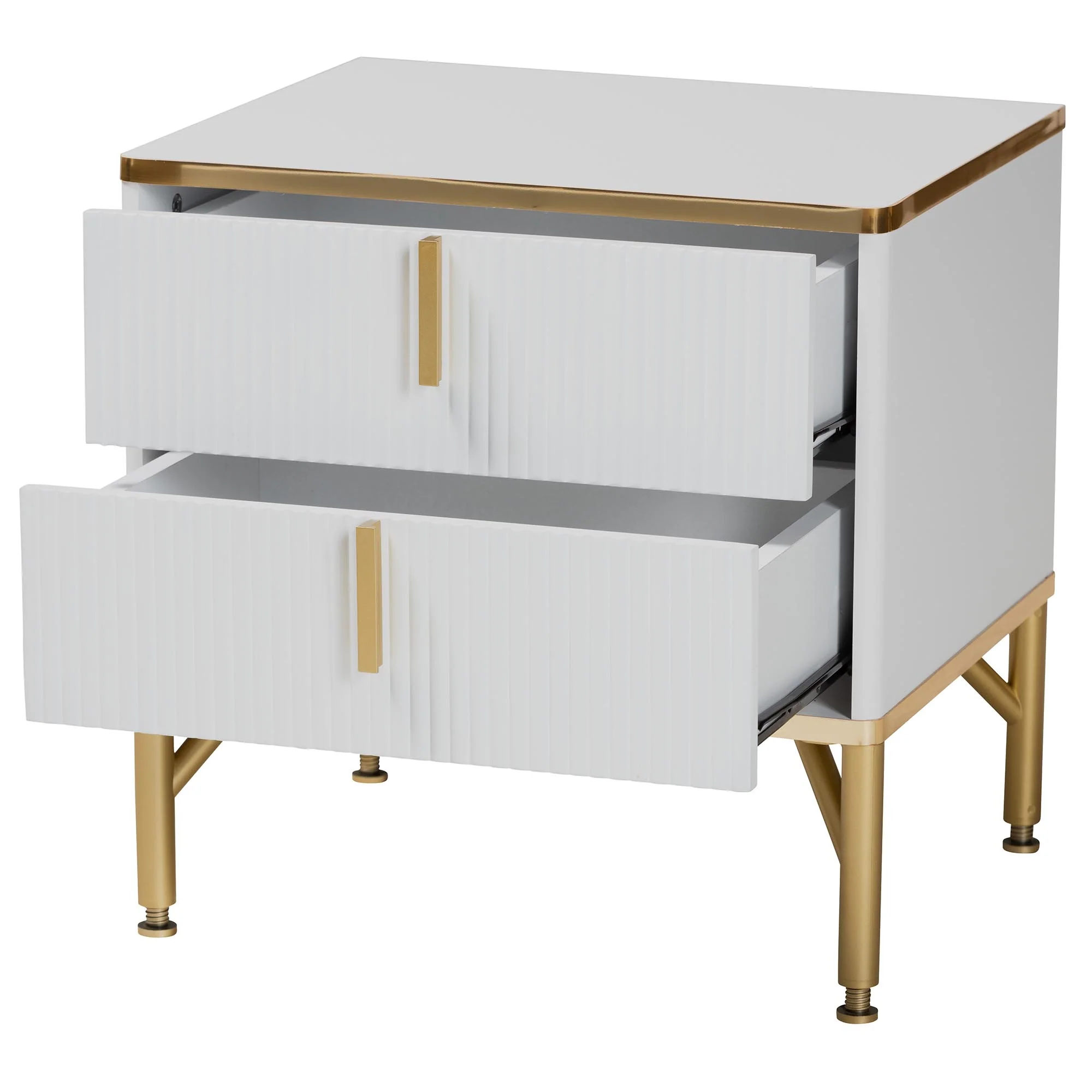 Baxton Studio Lilac Modern Glam White Wood and Gold Metal 2-Drawer Nightstand - Image 3
