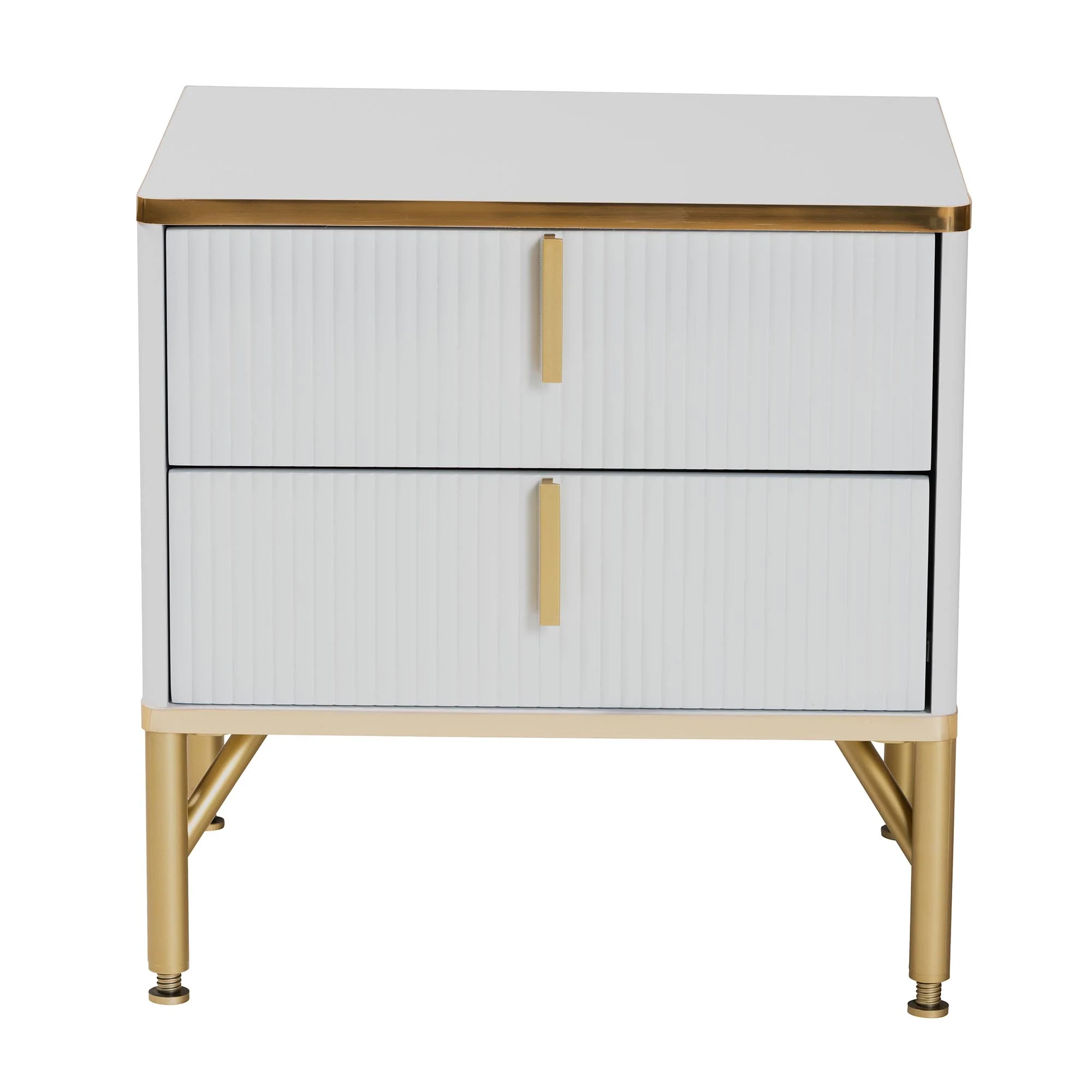 Baxton Studio Lilac Modern Glam White Wood and Gold Metal 2-Drawer Nightstand - Image 4