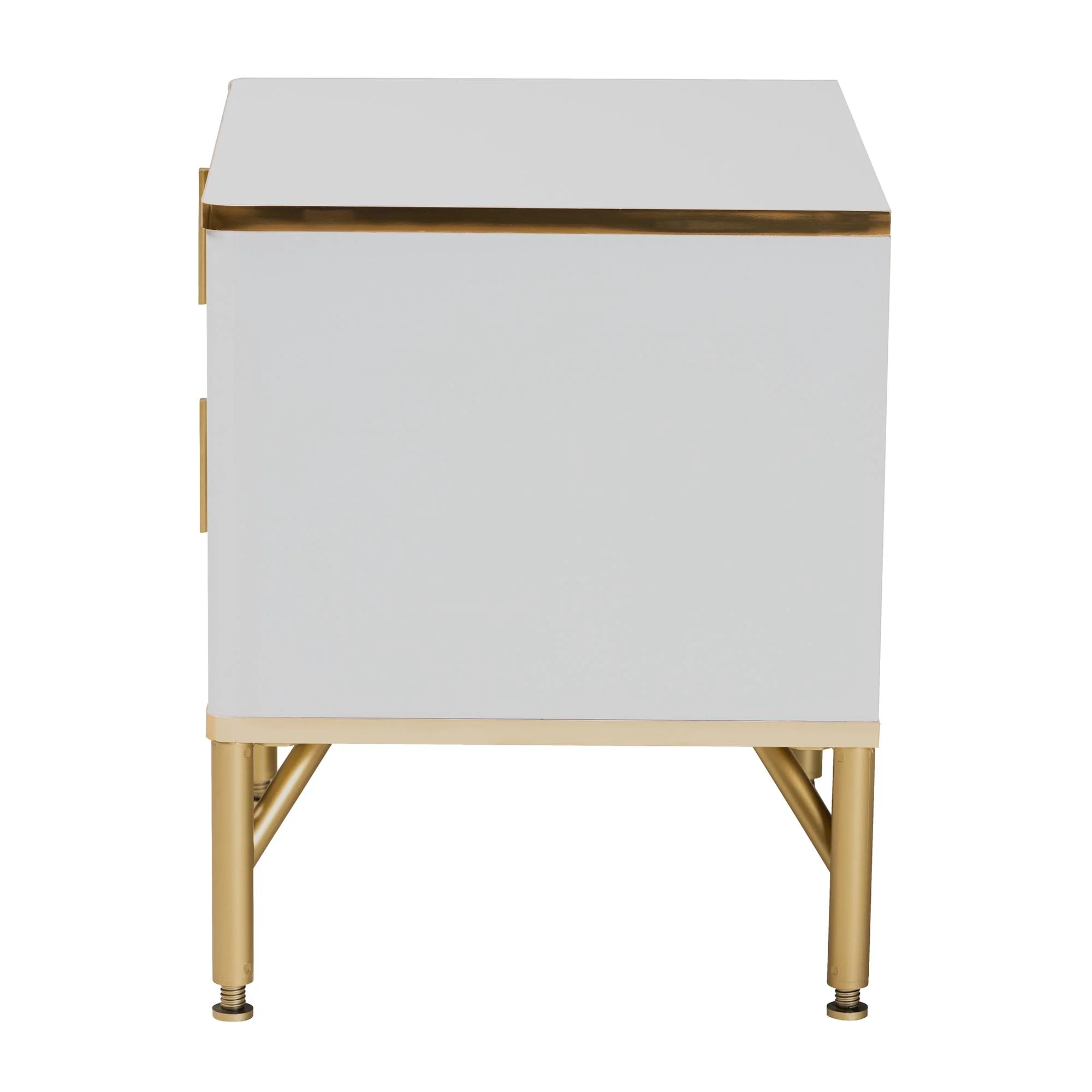 Baxton Studio Lilac Modern Glam White Wood and Gold Metal 2-Drawer Nightstand - Image 5