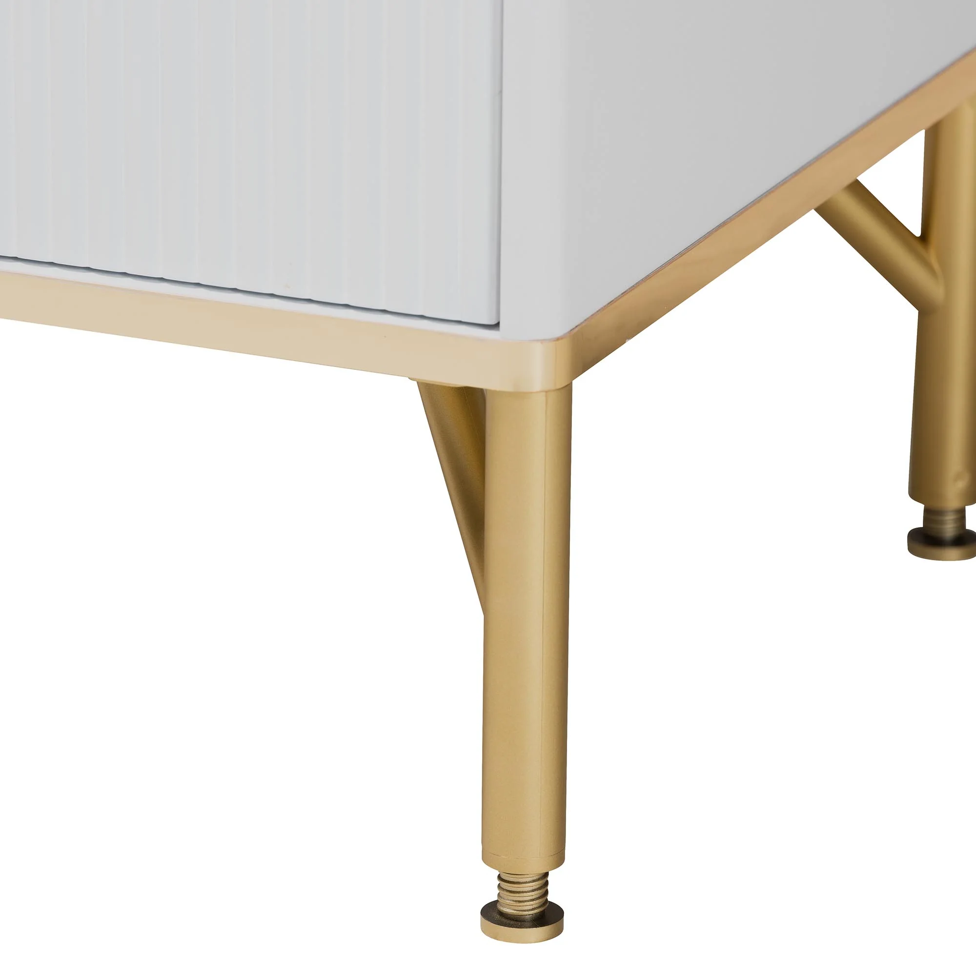 Baxton Studio Lilac Modern Glam White Wood and Gold Metal 2-Drawer Nightstand - Image 7