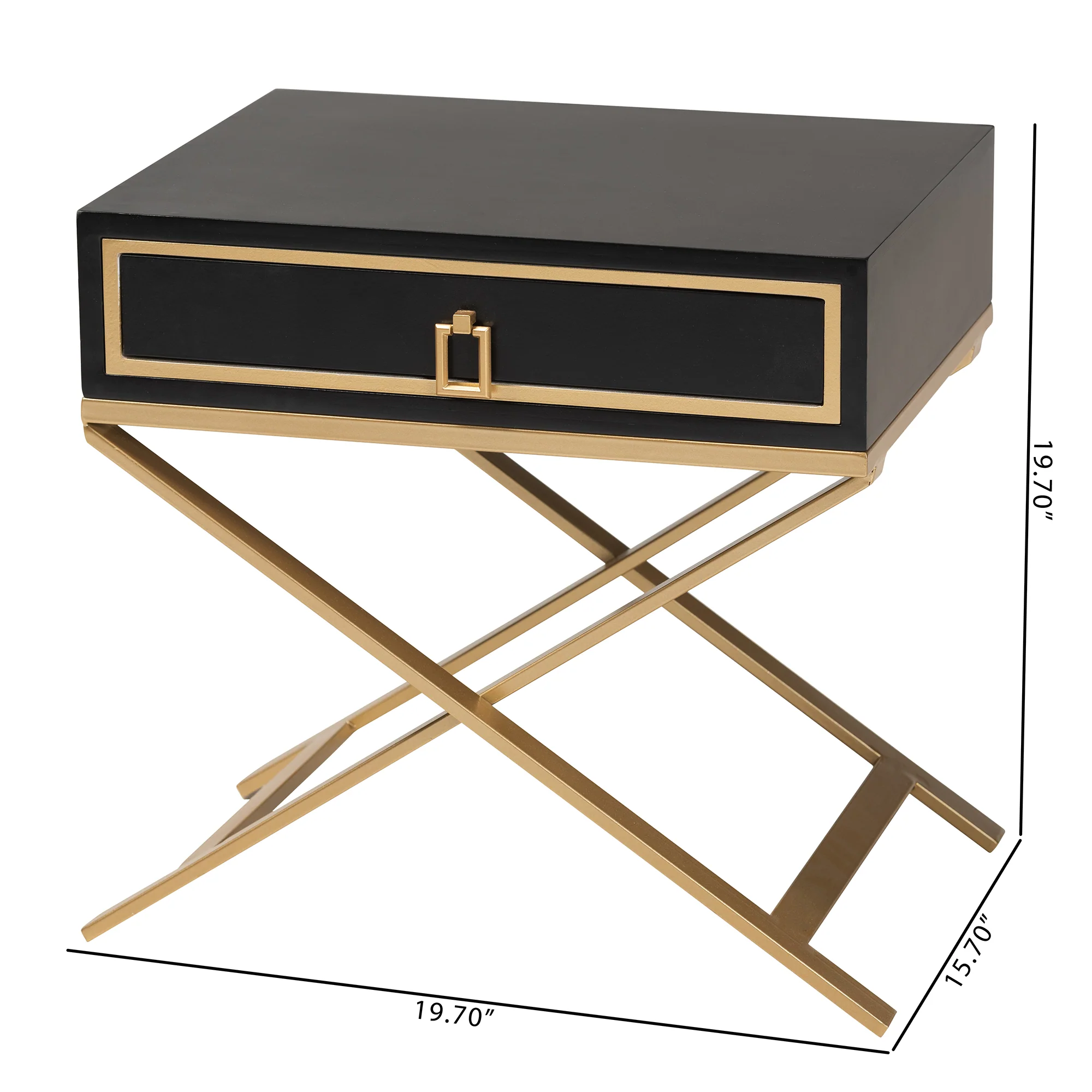 Baxton Studio Lilibet Modern Glam and Luxe Black Finished Wood and Gold Metal 1-Drawer End Table - Image 10