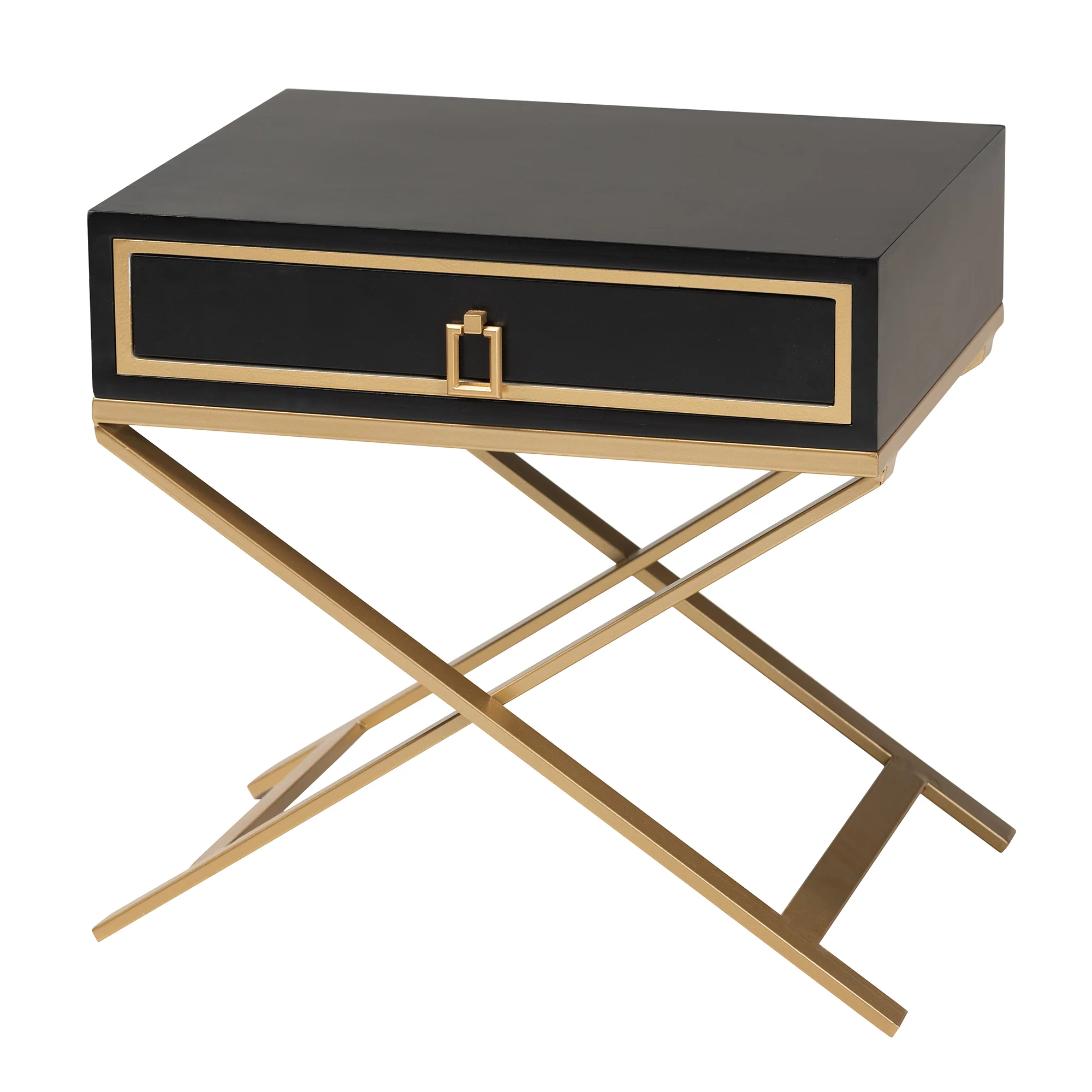 Baxton Studio Lilibet Modern Glam and Luxe Black Finished Wood and Gold Metal 1-Drawer End Table - Image 2