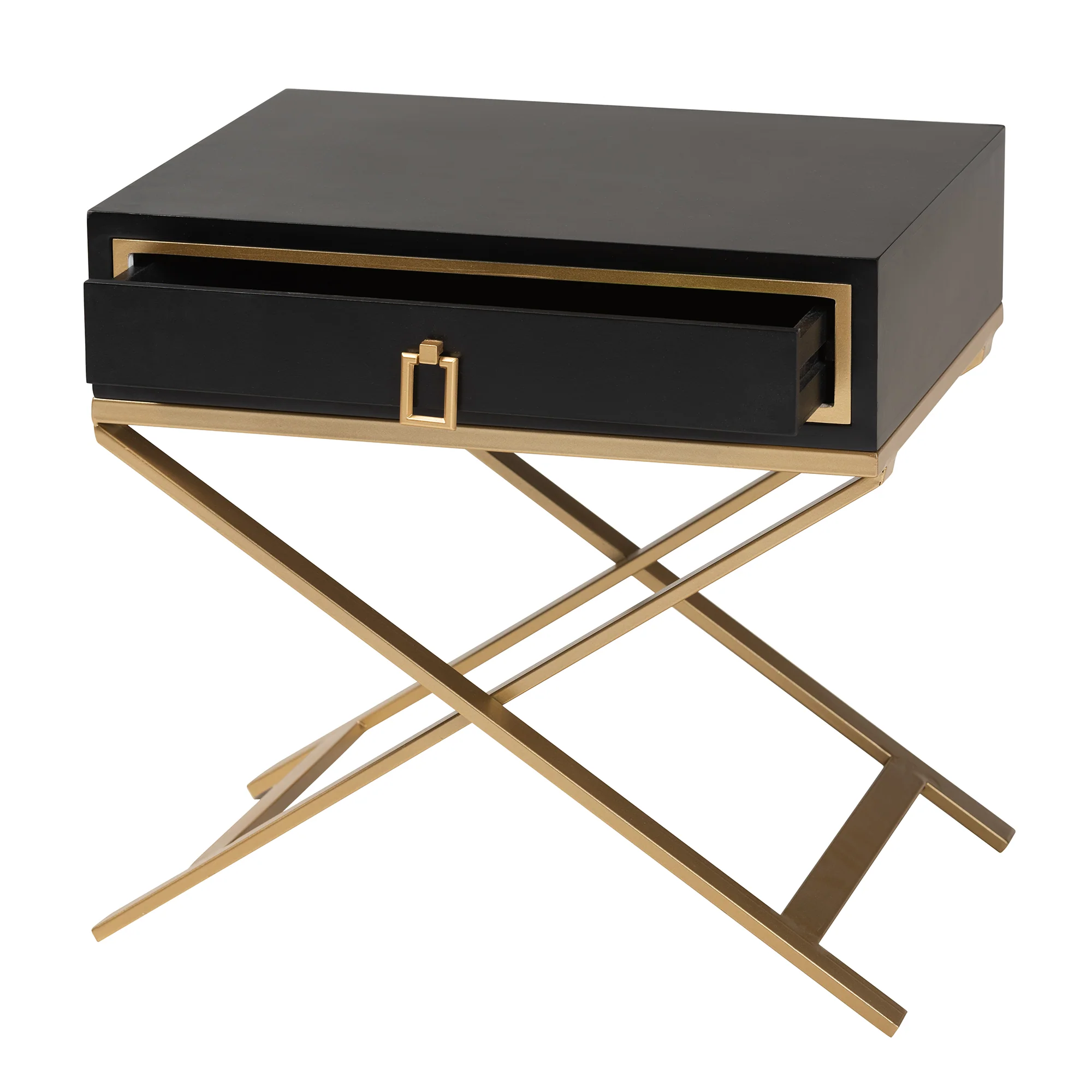 Baxton Studio Lilibet Modern Glam and Luxe Black Finished Wood and Gold Metal 1-Drawer End Table - Image 3