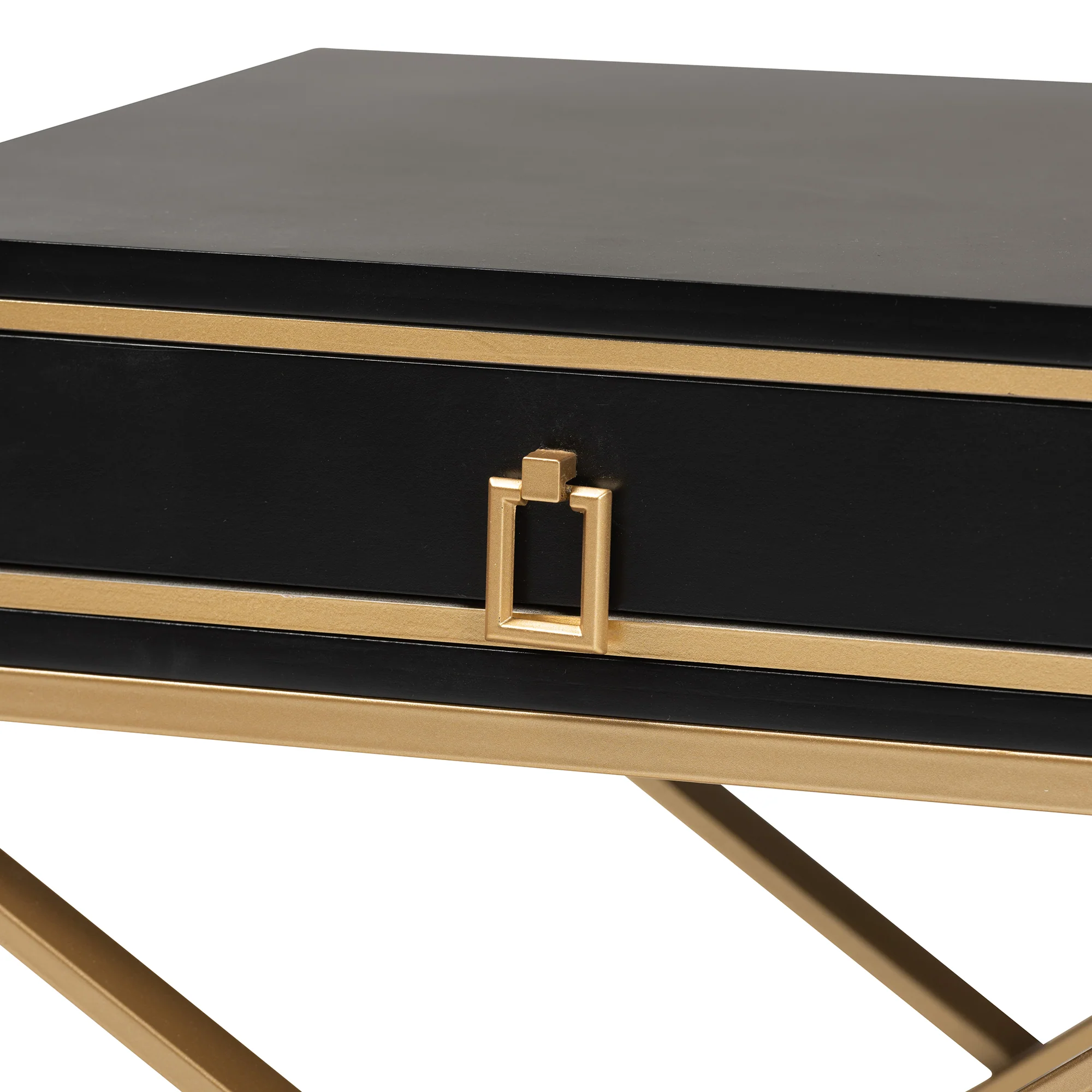 Baxton Studio Lilibet Modern Glam and Luxe Black Finished Wood and Gold Metal 1-Drawer End Table - Image 6
