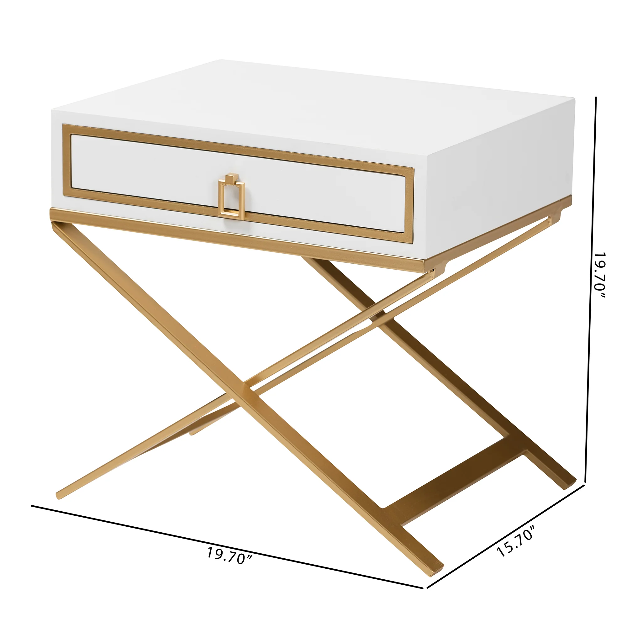Baxton Studio Lilibet Modern Glam and Luxe White Finished Wood and Gold Metal 1-Drawer End Table - Image 10