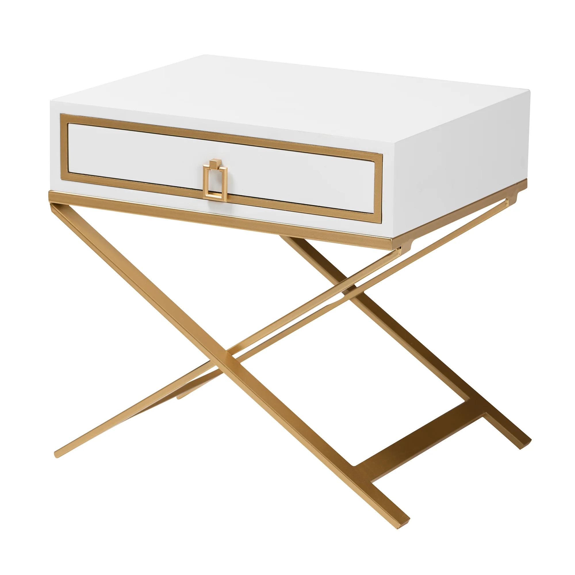 Baxton Studio Lilibet Modern Glam and Luxe White Finished Wood and Gold Metal 1-Drawer End Table - Image 2