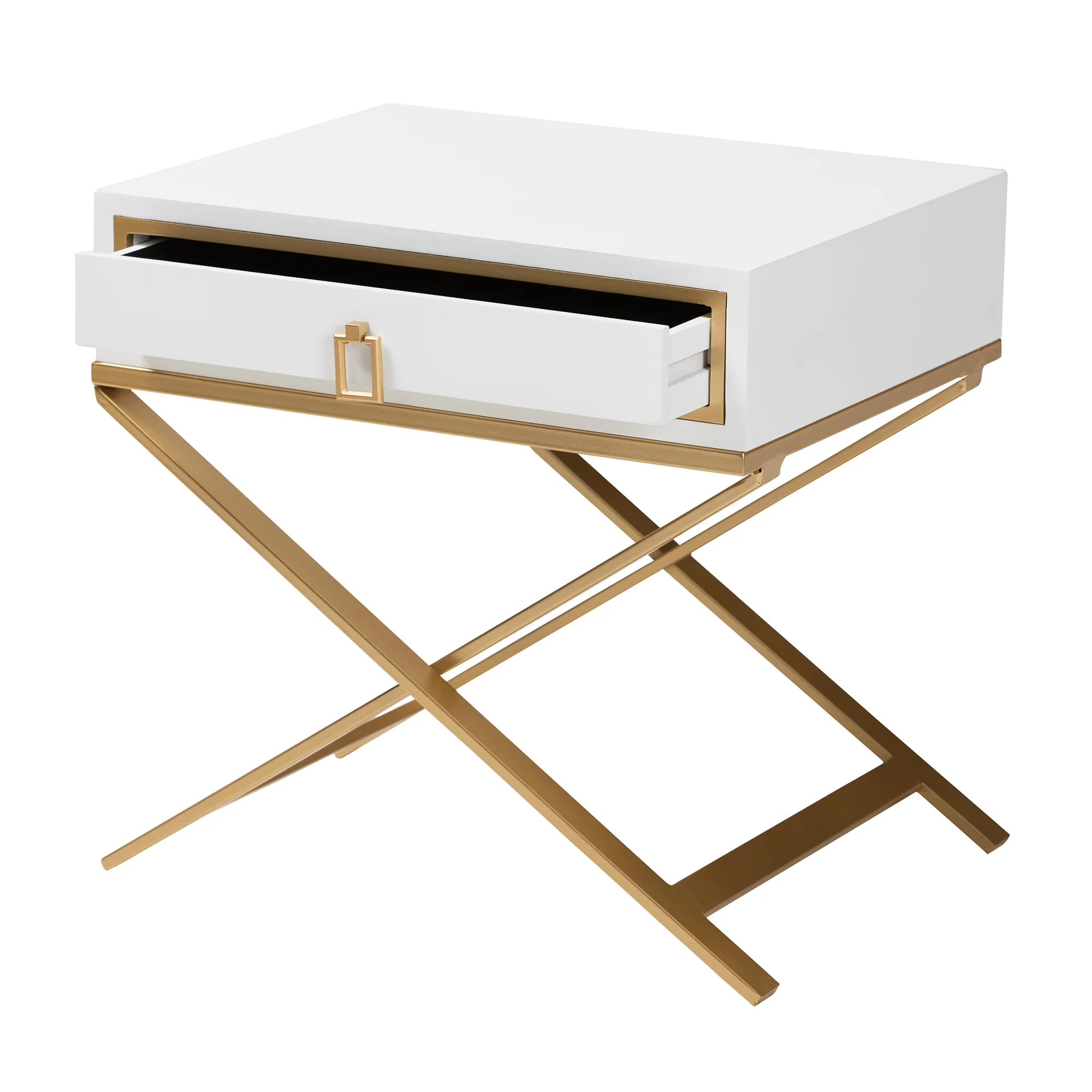 Baxton Studio Lilibet Modern Glam and Luxe White Finished Wood and Gold Metal 1-Drawer End Table - Image 3