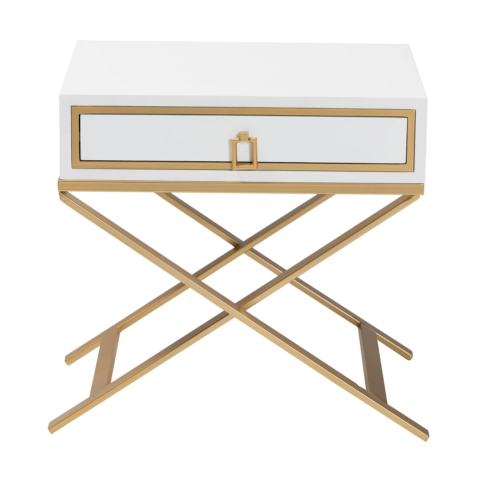 Baxton Studio Lilibet Modern Glam and Luxe White Finished Wood and Gold Metal 1-Drawer End Table - Image 4