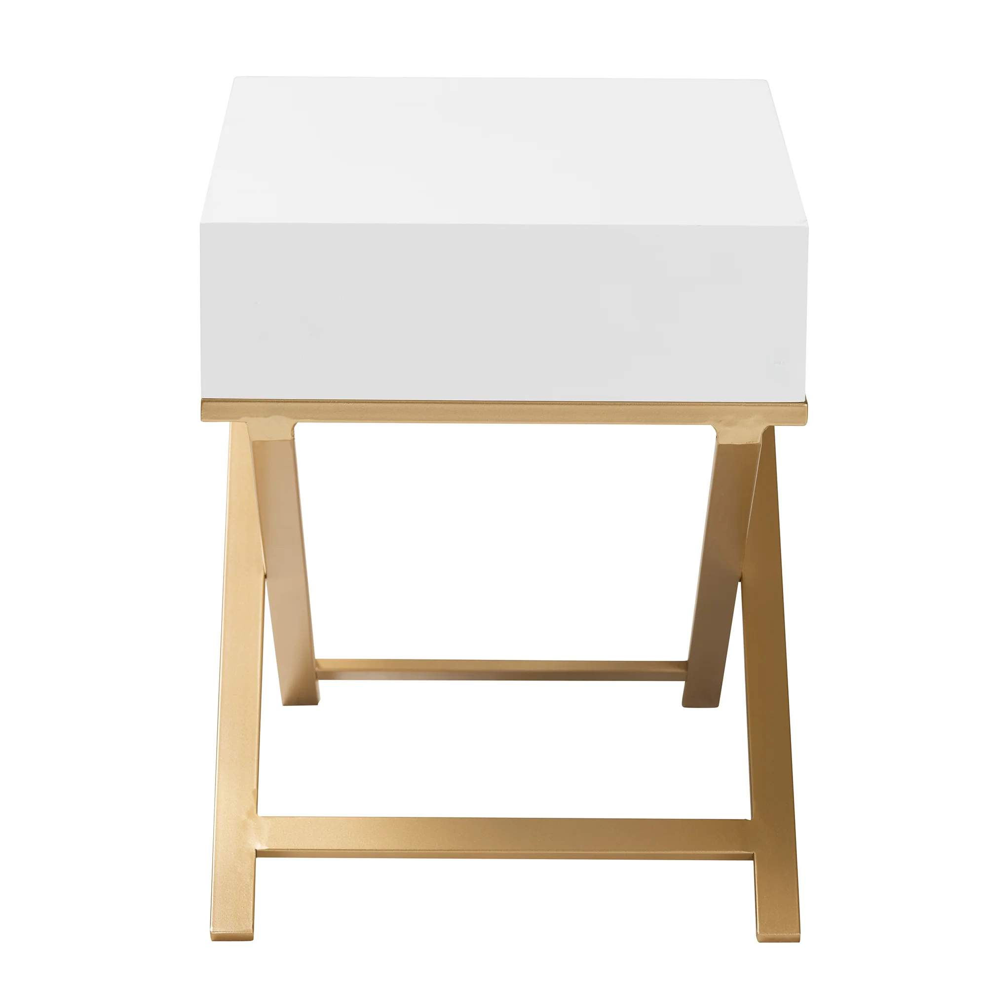 Baxton Studio Lilibet Modern Glam and Luxe White Finished Wood and Gold Metal 1-Drawer End Table - Image 5