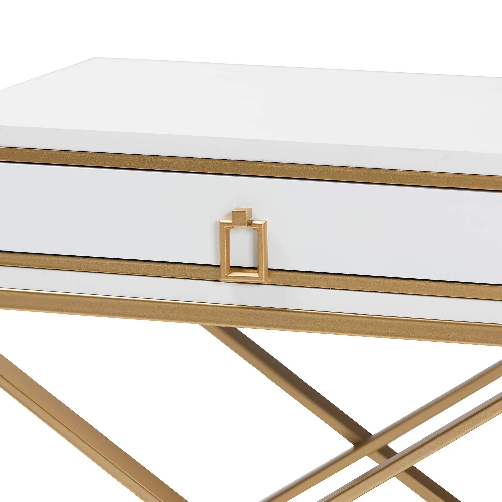 Baxton Studio Lilibet Modern Glam and Luxe White Finished Wood and Gold Metal 1-Drawer End Table - Image 6