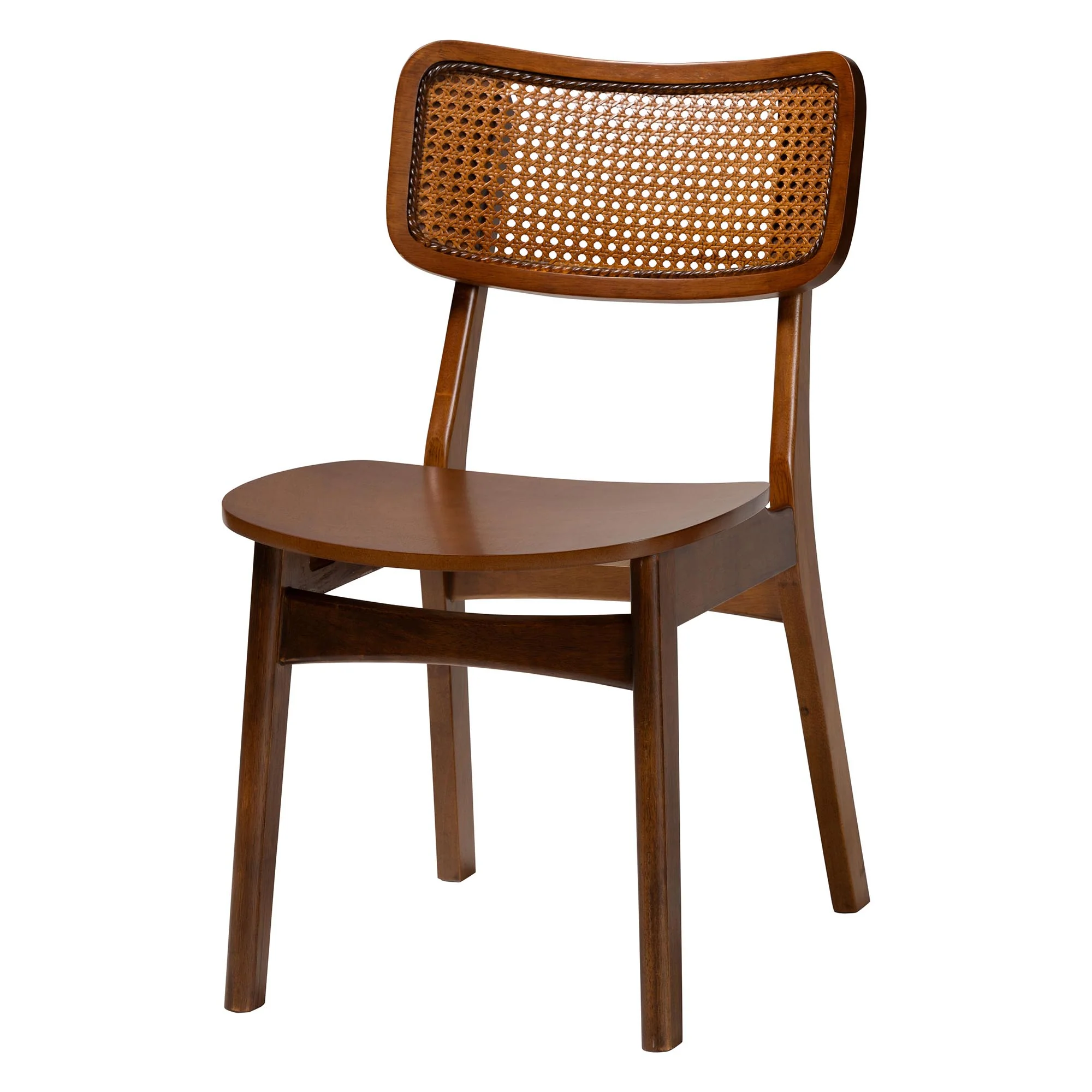Baxton Studio Linnet Mid-Century Modern Walnut Brown Finished Wood and Rattan 5-Piece Dining Set - Image 5