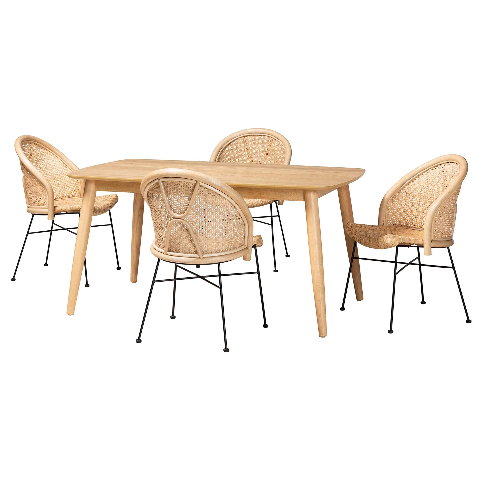 Baxton Studio Lisa Modern Bohemian Natural Brown Rattan and Black Metal 5-Piece Dining Set - Image 2