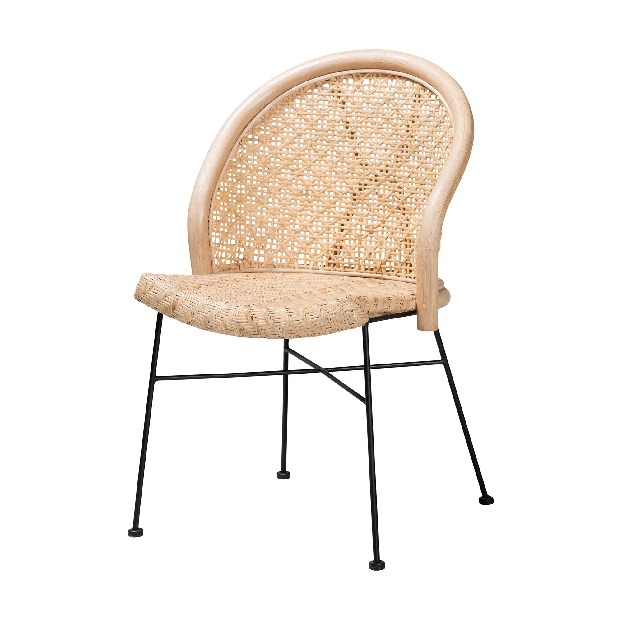 Baxton Studio Lisa Modern Bohemian Natural Brown Rattan and Black Metal 5-Piece Dining Set - Image 3