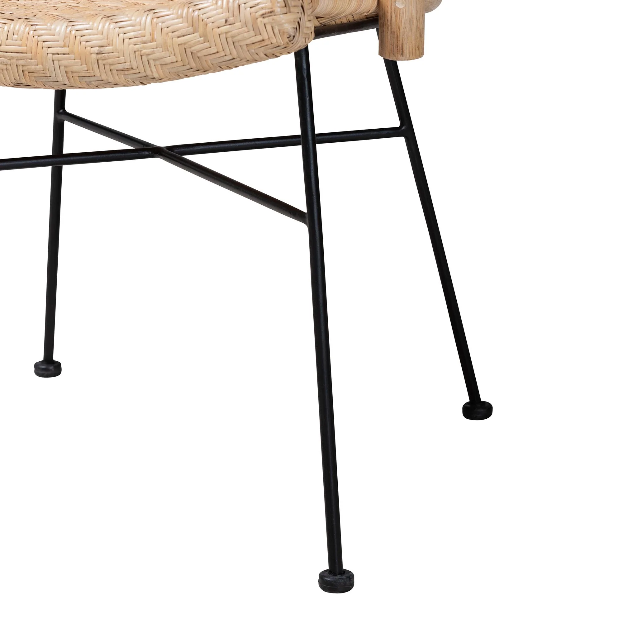 Baxton Studio Lisa Modern Bohemian Natural Brown Rattan and Black Metal 5-Piece Dining Set - Image 7