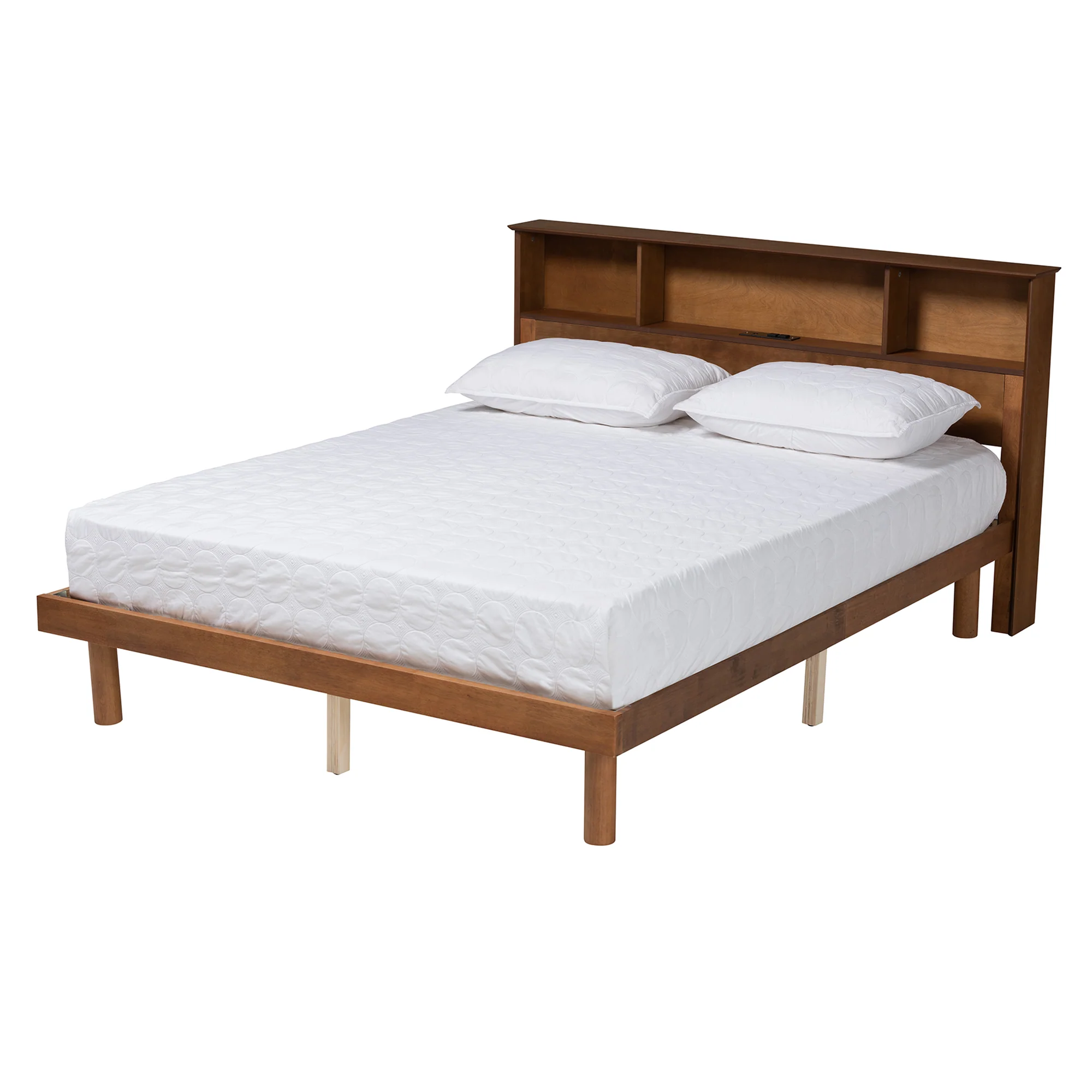 Baxton Studio Lochlan Mid-Century Modern Transitional Walnut Brown Finished Wood Full Size Platform Bed with Charging Station - Image 2