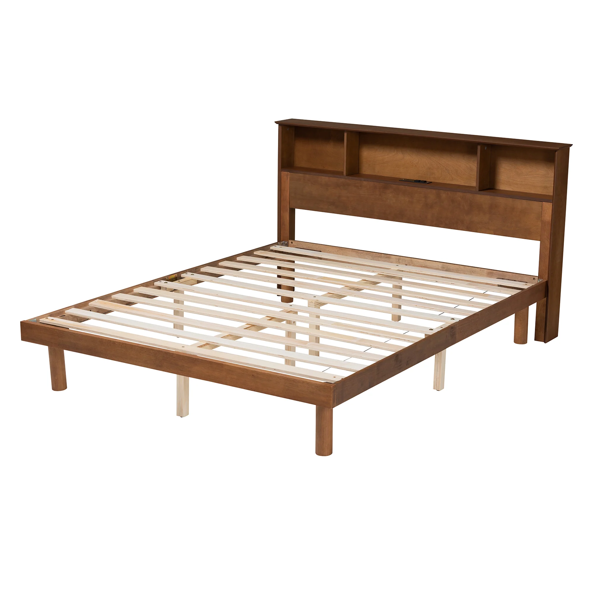 Baxton Studio Lochlan Mid-Century Modern Transitional Walnut Brown Finished Wood Full Size Platform Bed with Charging Station - Image 4