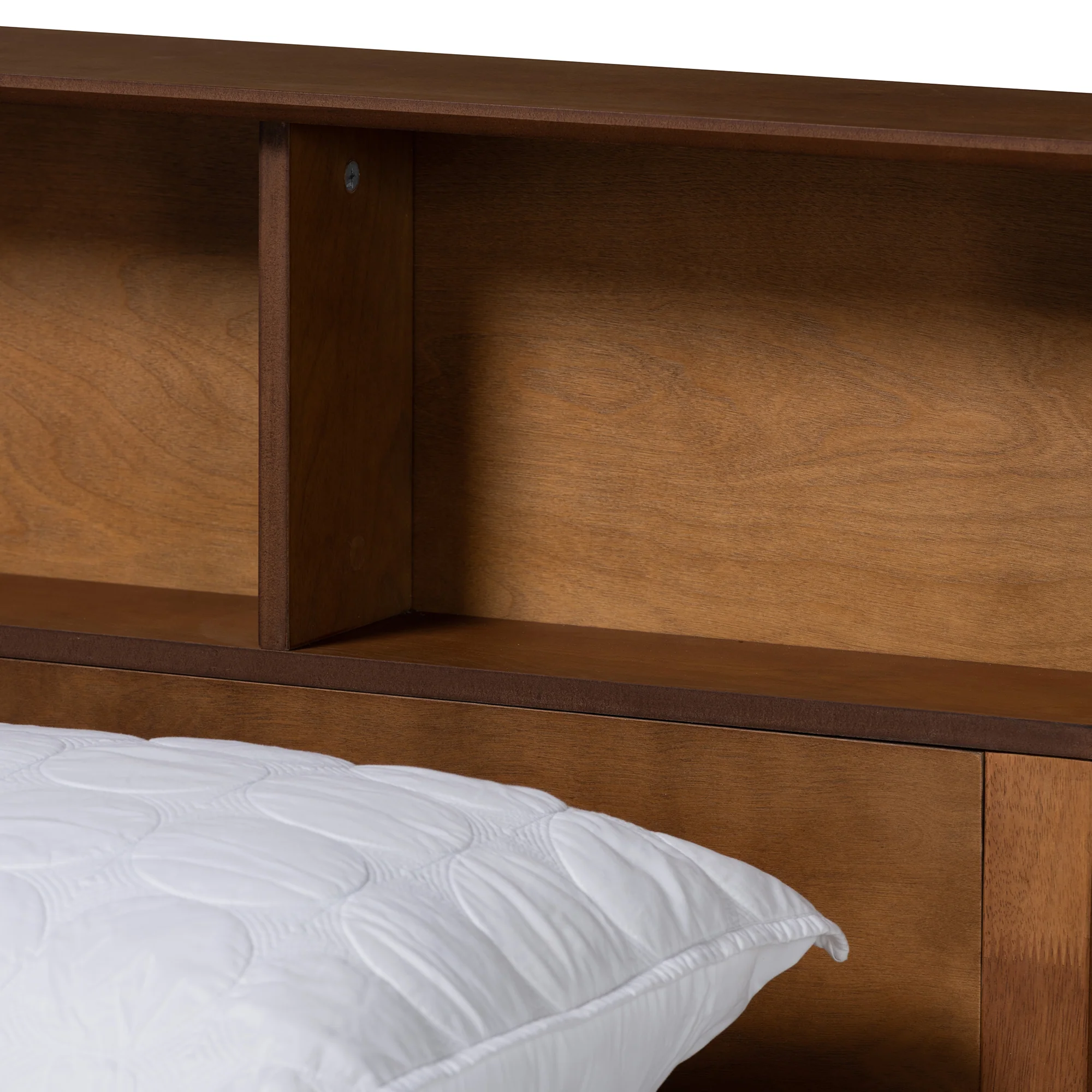 Baxton Studio Lochlan Mid-Century Modern Transitional Walnut Brown Finished Wood Full Size Platform Bed with Charging Station - Image 5