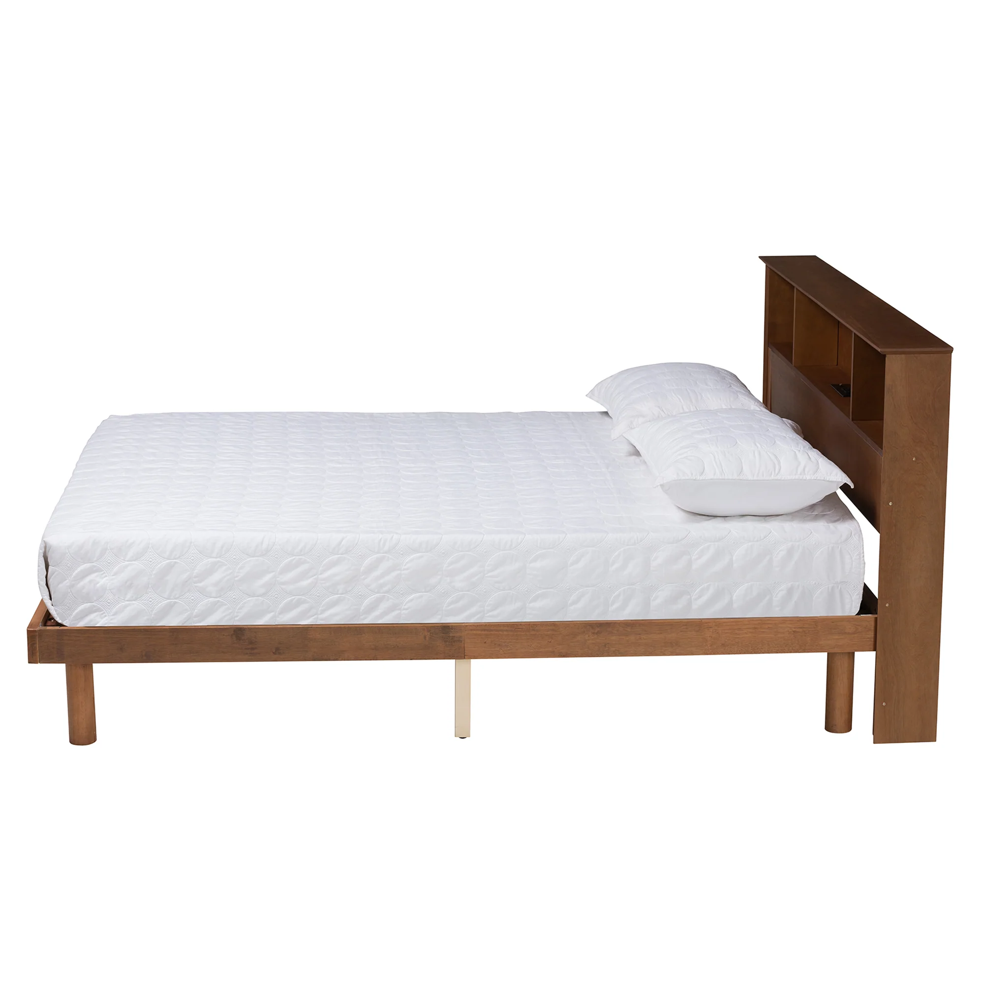 Baxton Studio Lochlan Mid-Century Modern Transitional Walnut Brown Finished Wood Queen Size Platform Bed with Charging Station - Image 3