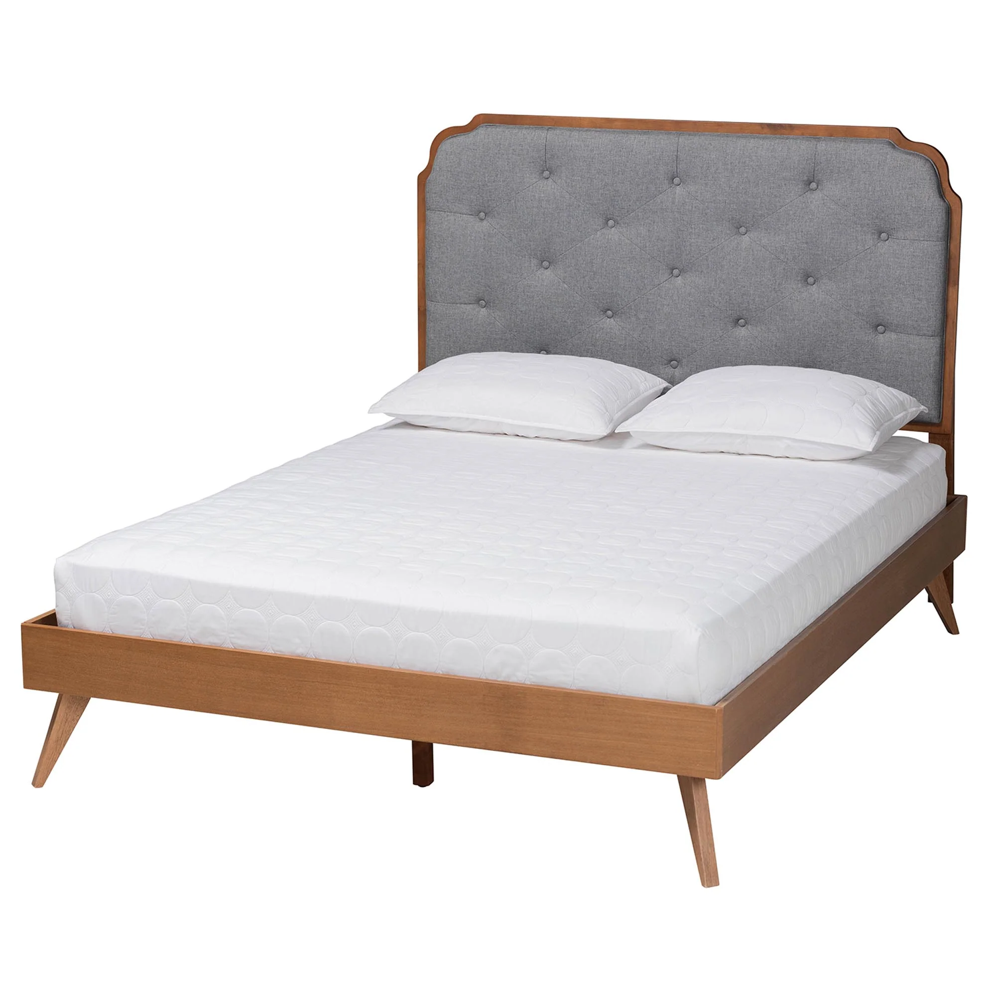 Baxton Studio Lorana Mid-Century Modern Grey Fabric and Walnut Brown Wood King Size Platform Bed - Image 6