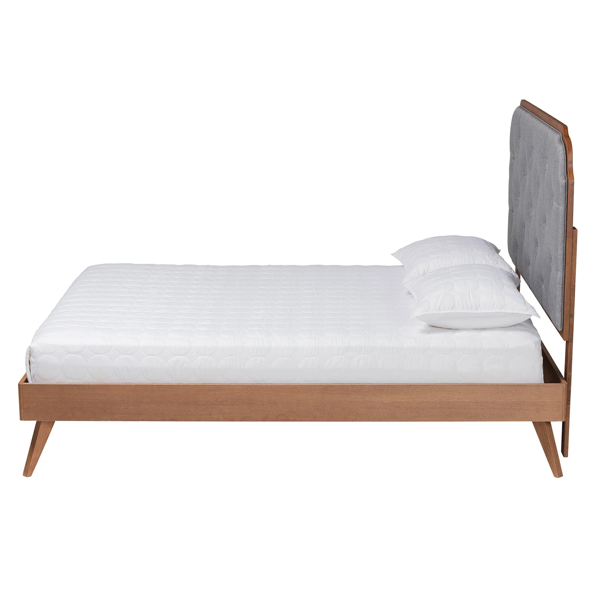 Baxton Studio Lorana Mid-Century Modern Grey Fabric and Walnut Brown Wood King Size Platform Bed - Image 7