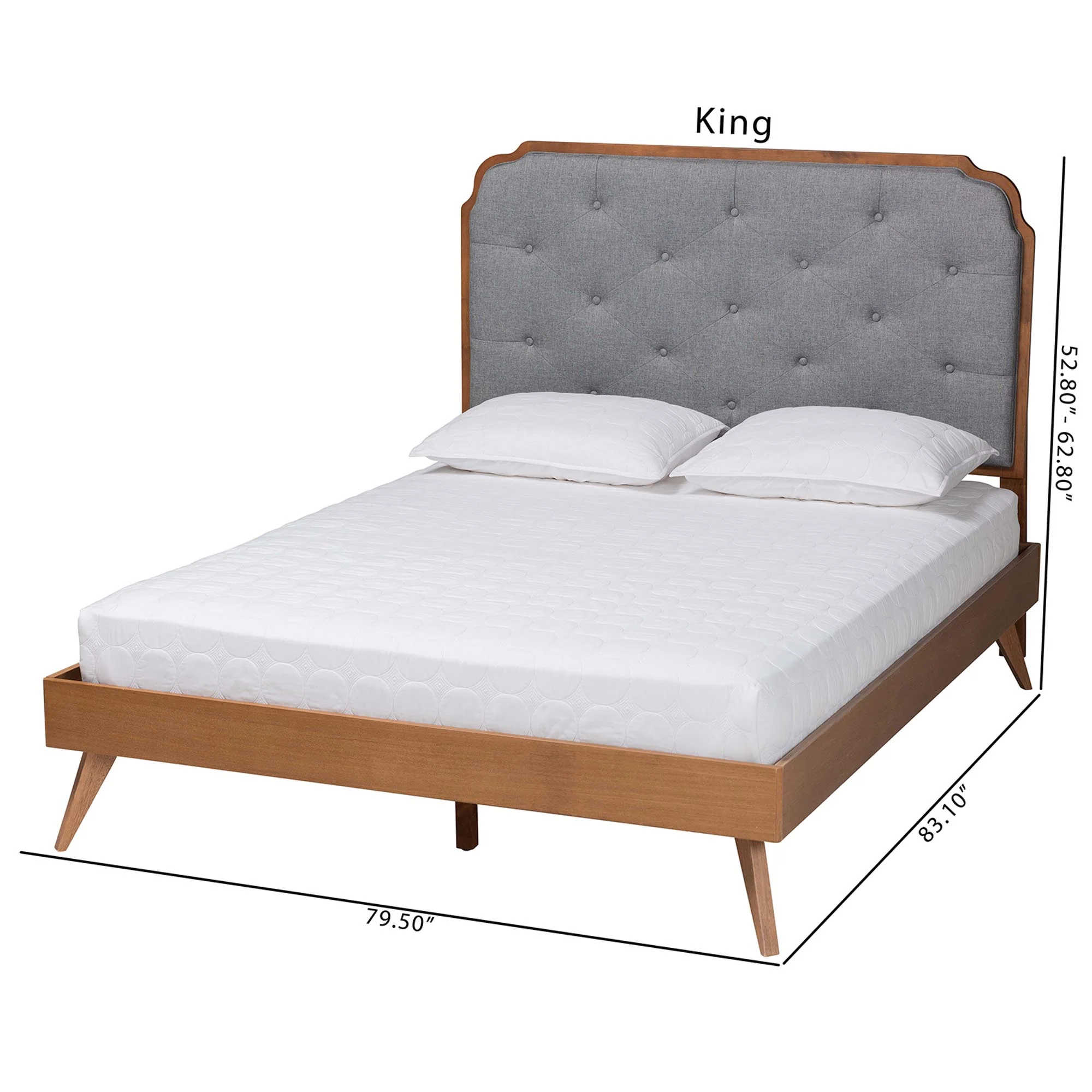 Baxton Studio Lorana Mid-Century Modern Grey Fabric and Walnut Brown Wood Queen Size Platform Bed - Image 4
