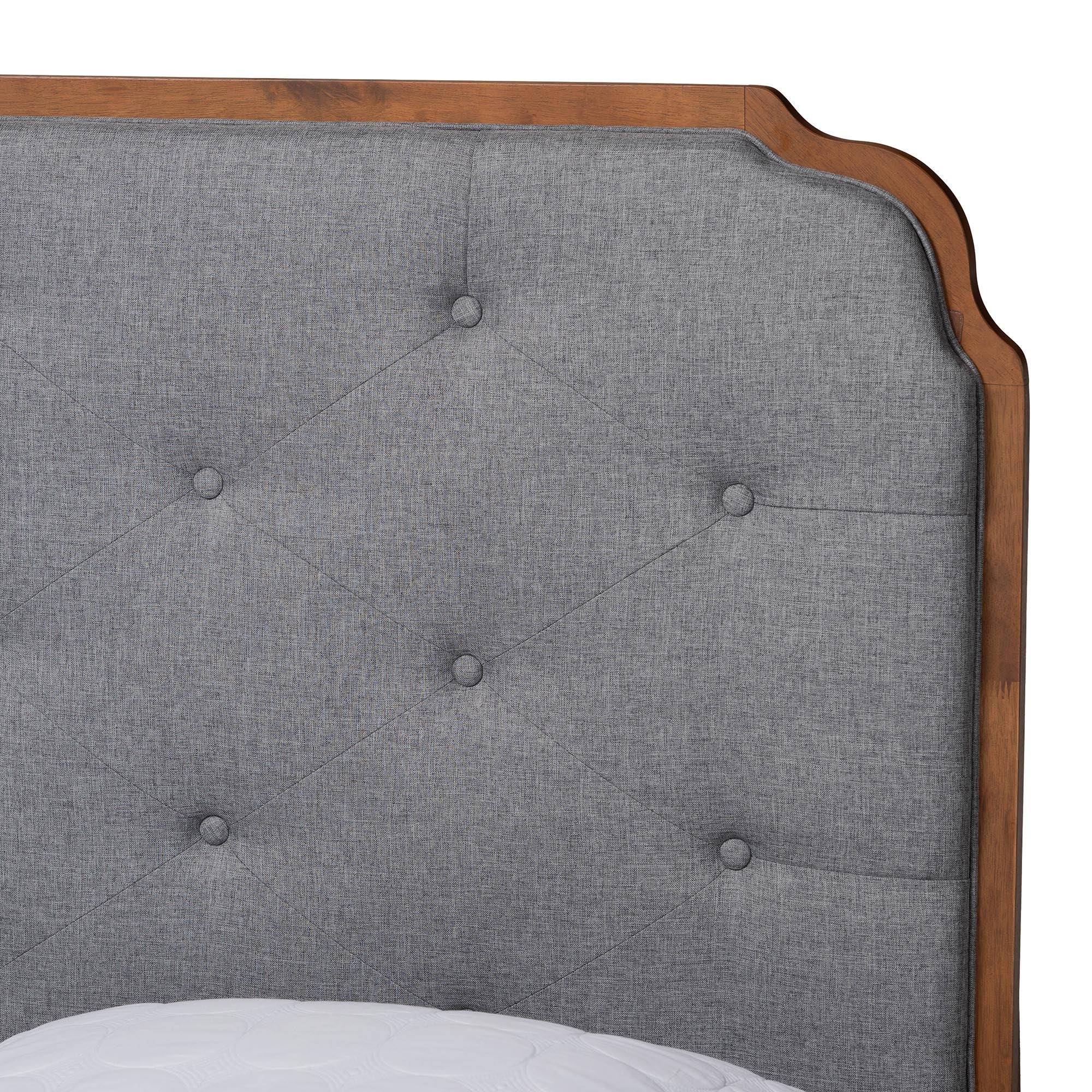 Baxton Studio Lorana Mid-Century Modern Grey Fabric and Walnut Brown Wood Queen Size Platform Bed - Image 9