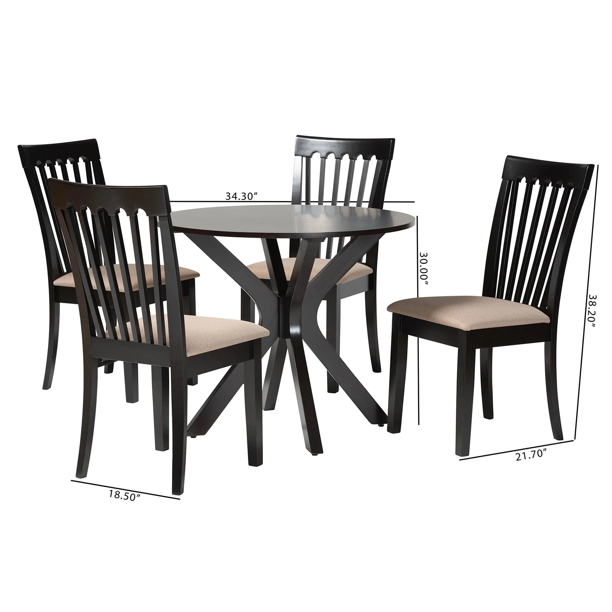 Baxton Studio Lore Modern Sand Fabric and Dark Brown Finished Wood 5-Piece Dining Set - Image 10