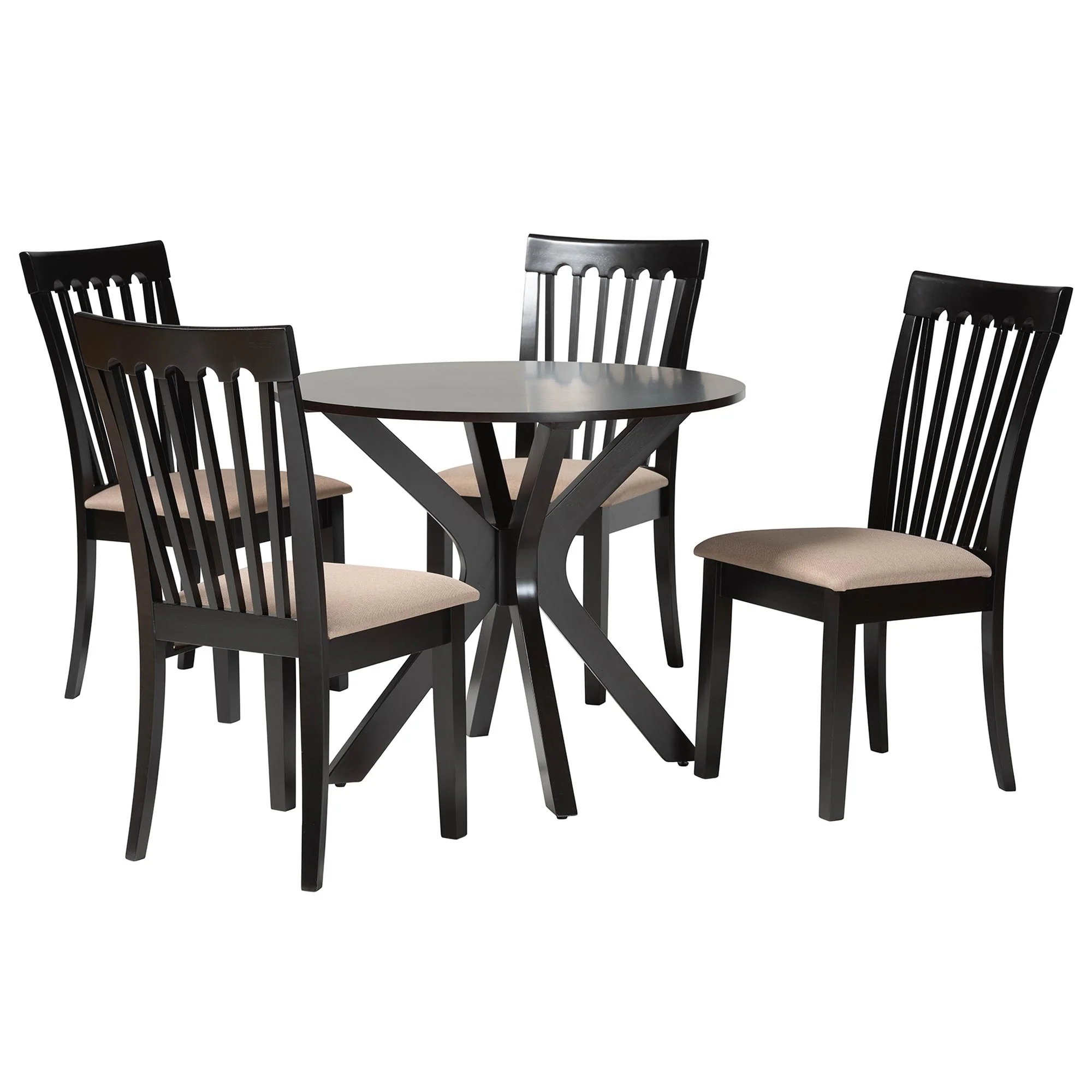 Baxton Studio Lore Modern Sand Fabric and Dark Brown Finished Wood 5-Piece Dining Set - Image 2