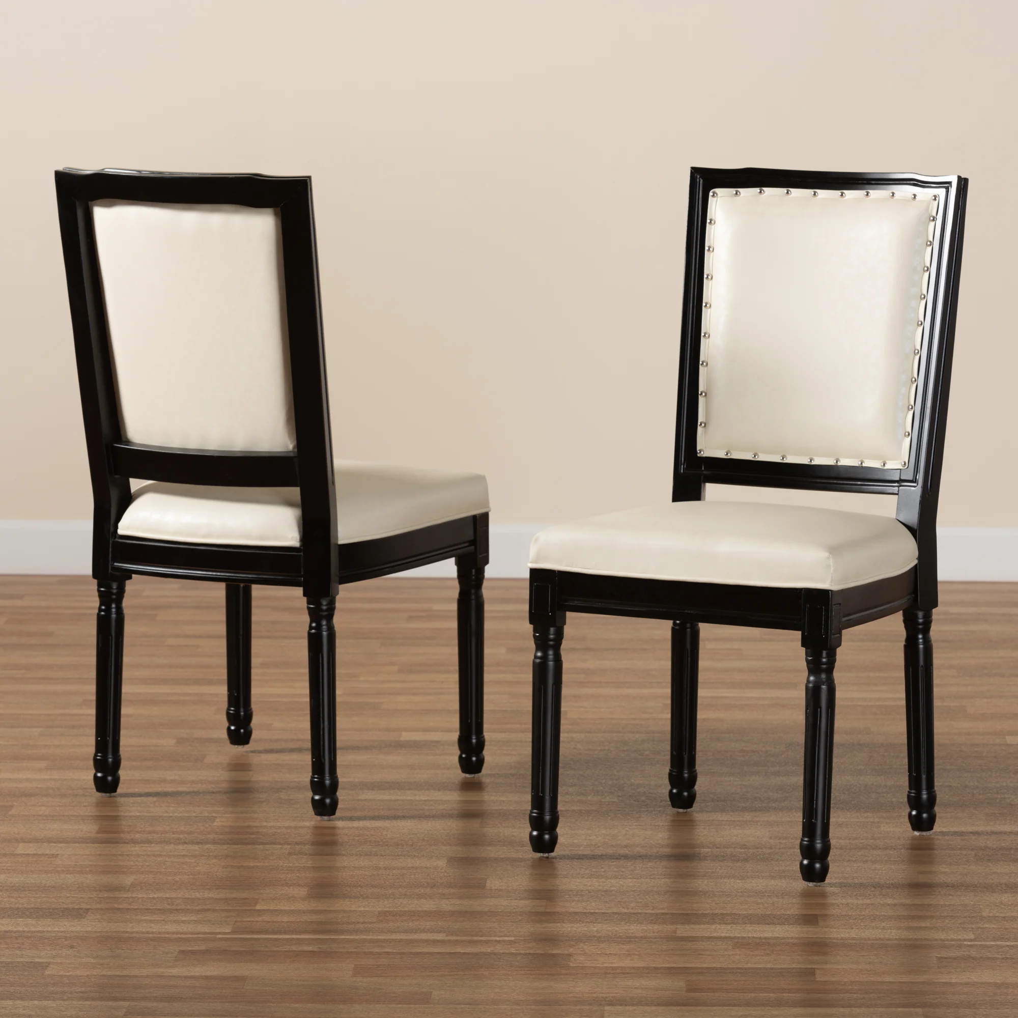 Baxton Studio Louane Traditional French Inspired Beige Faux Leather Upholstered and Black Finished Wood 2-Piece Dining Chair Set - Image 2
