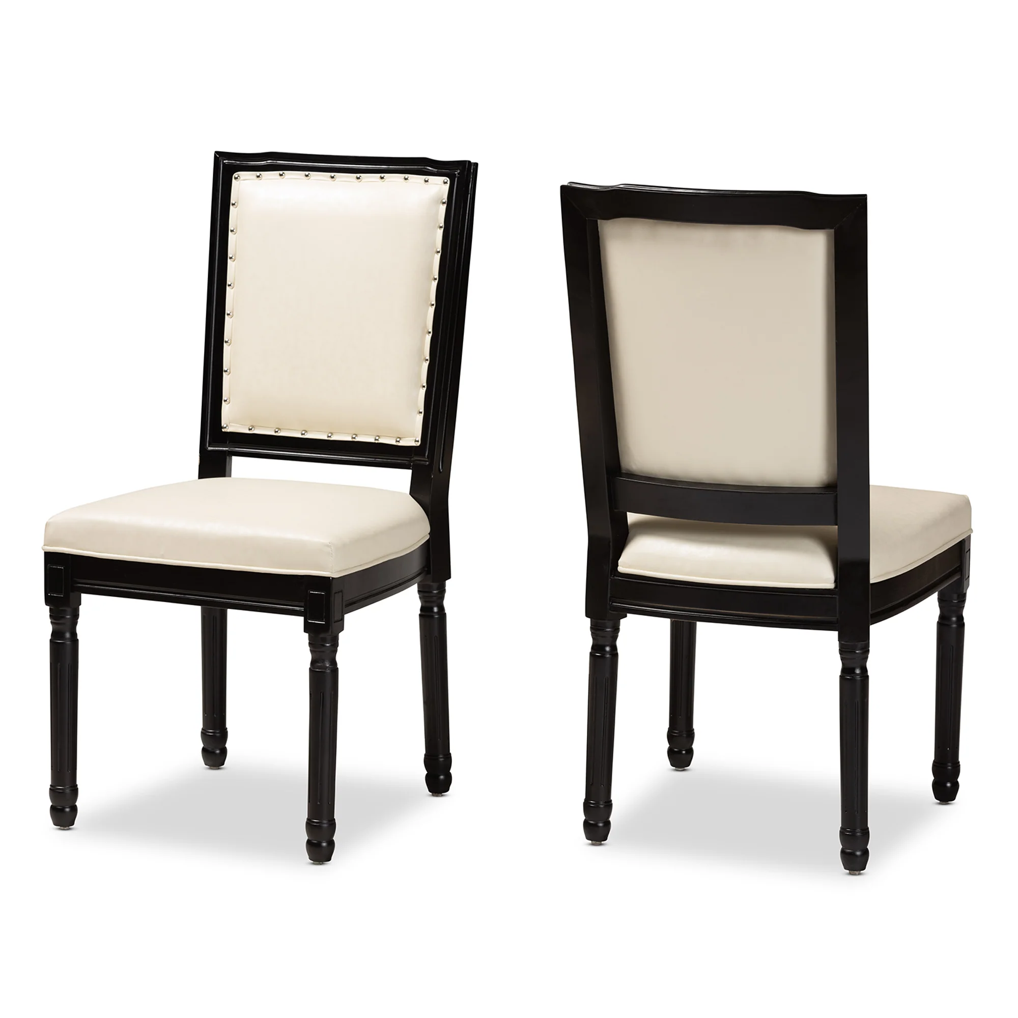 Baxton Studio Louane Traditional French Inspired Beige Faux Leather Upholstered and Black Finished Wood 2-Piece Dining Chair Set - Image 4
