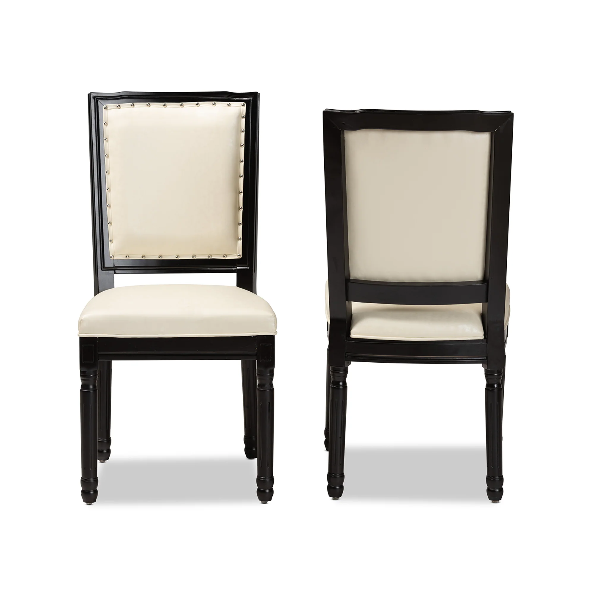 Baxton Studio Louane Traditional French Inspired Beige Faux Leather Upholstered and Black Finished Wood 2-Piece Dining Chair Set - Image 5