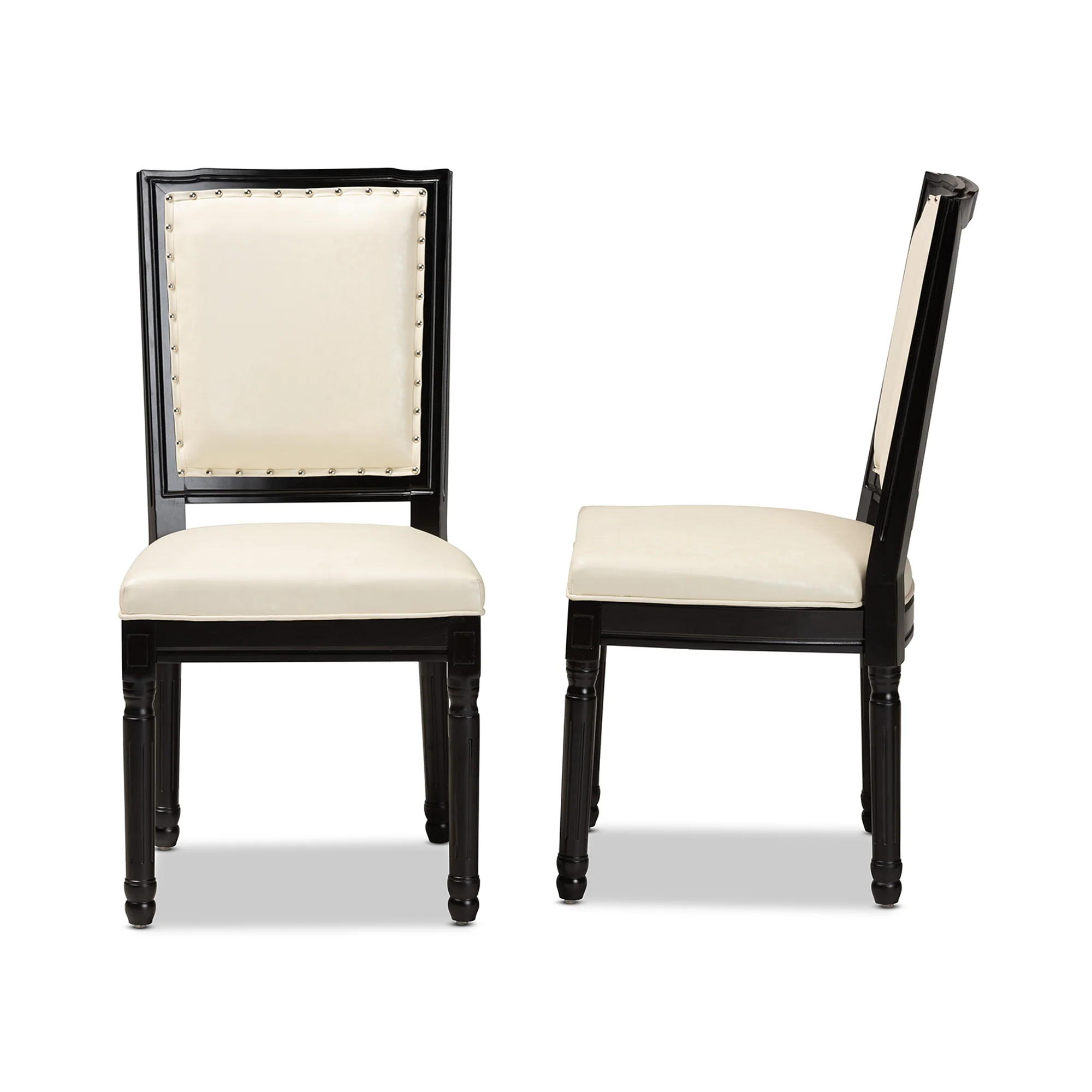 Baxton Studio Louane Traditional French Inspired Beige Faux Leather Upholstered and Black Finished Wood 2-Piece Dining Chair Set - Image 6