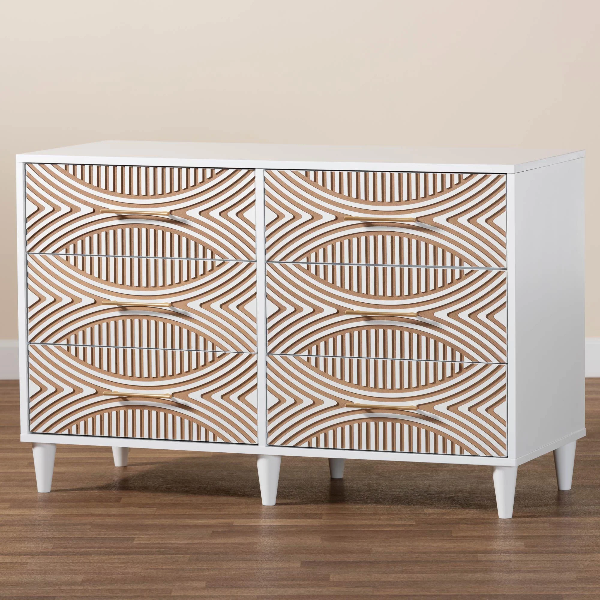 Baxton Studio Louetta Coastal White Carved Contrasting 6-Drawer Dresser - Image 2