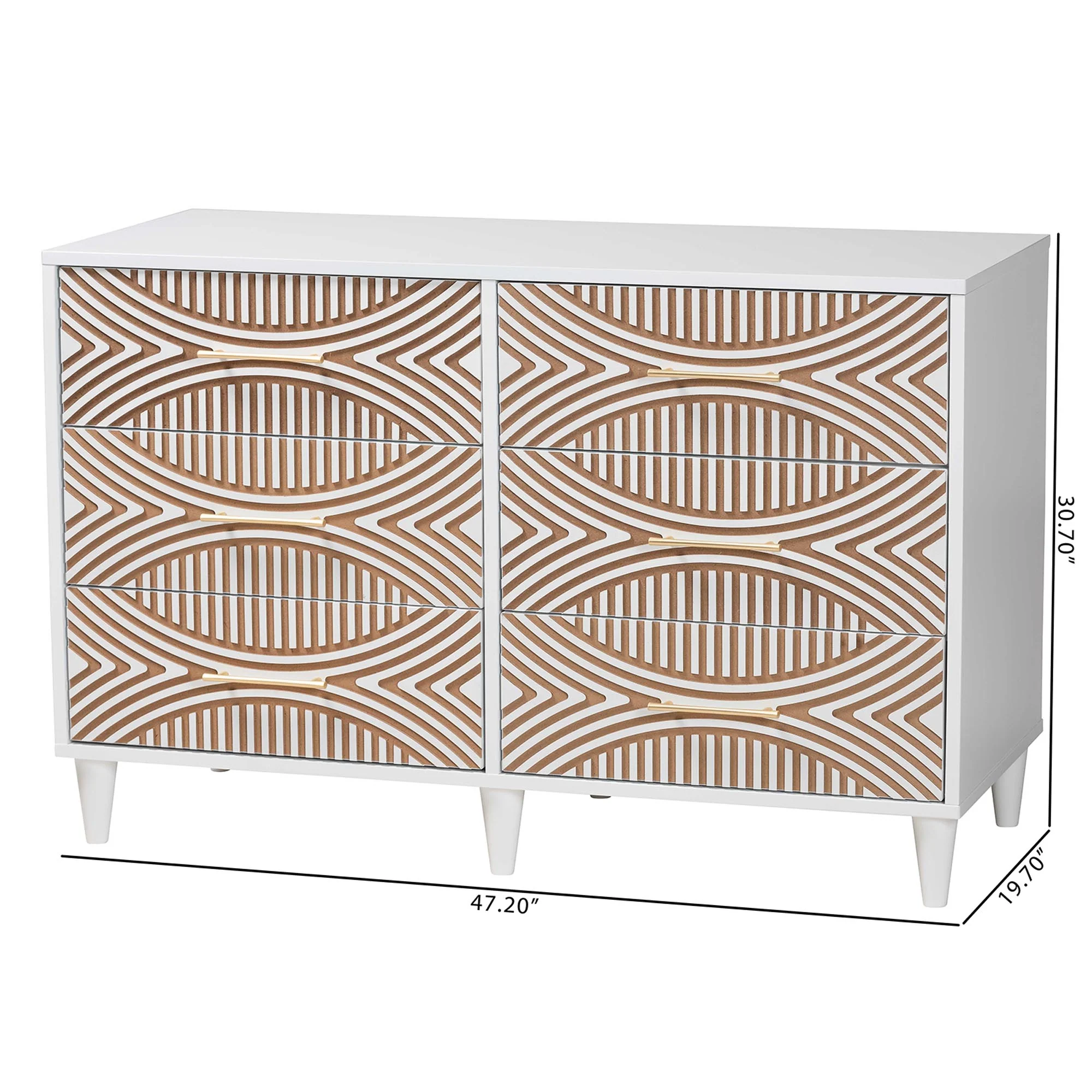 Baxton Studio Louetta Coastal White Carved Contrasting 6-Drawer Dresser - Image 3