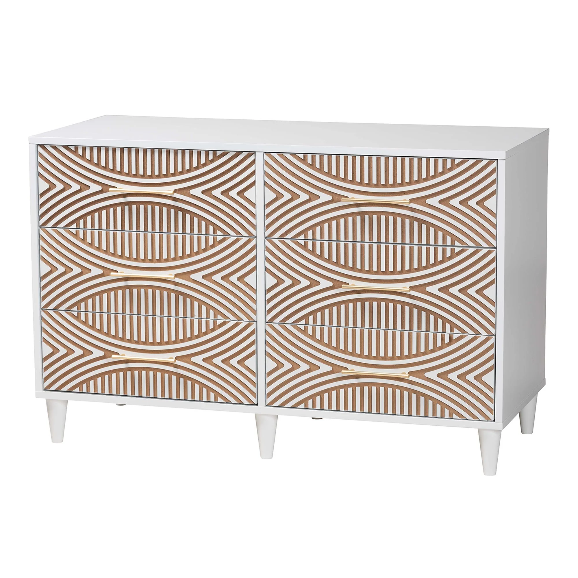 Baxton Studio Louetta Coastal White Carved Contrasting 6-Drawer Dresser - Image 4