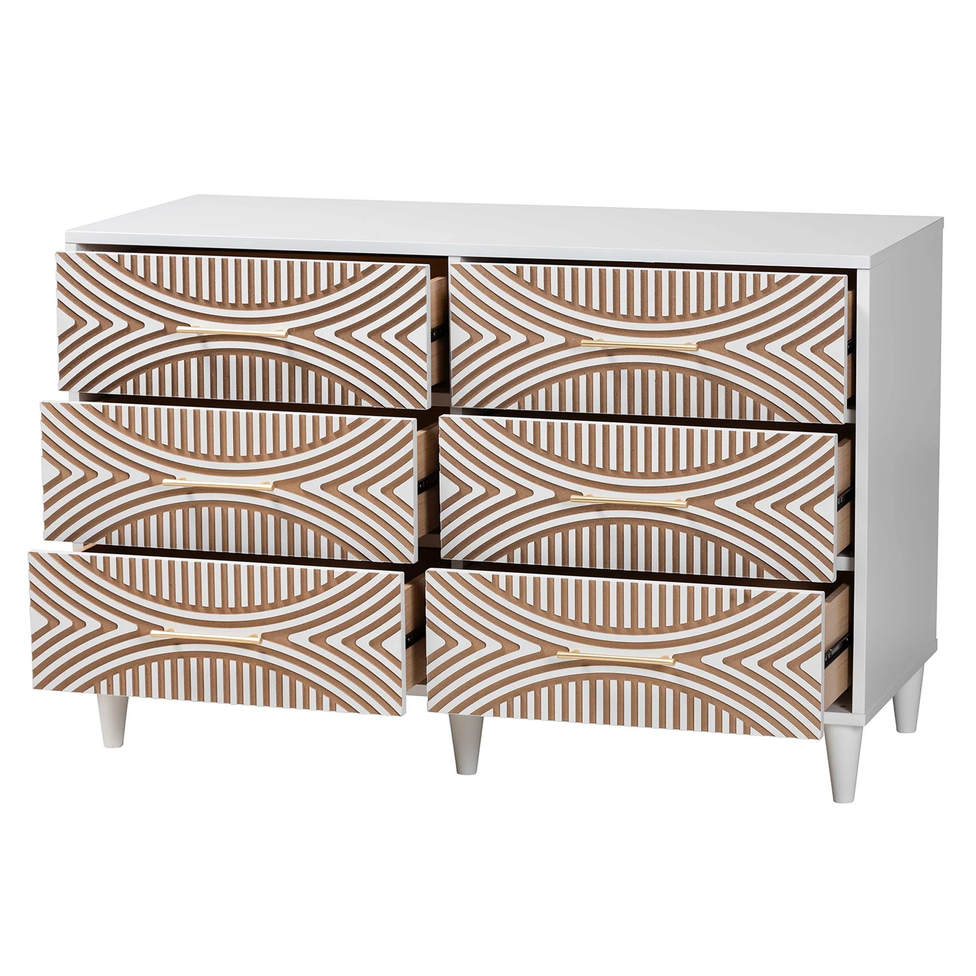 Baxton Studio Louetta Coastal White Carved Contrasting 6-Drawer Dresser - Image 5