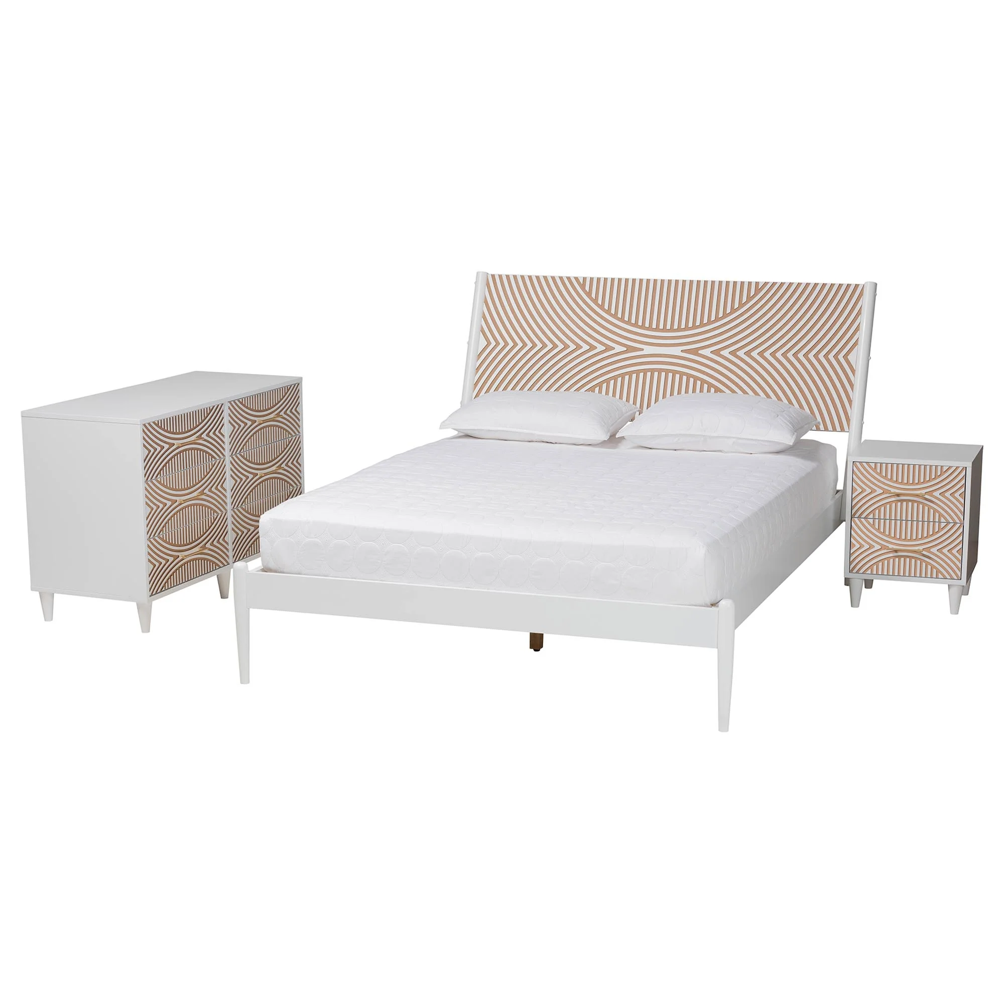 Baxton Studio Louetta Coastal White Caved Contrasting Queen Size 3-Piece Bedroom Set - Image 5