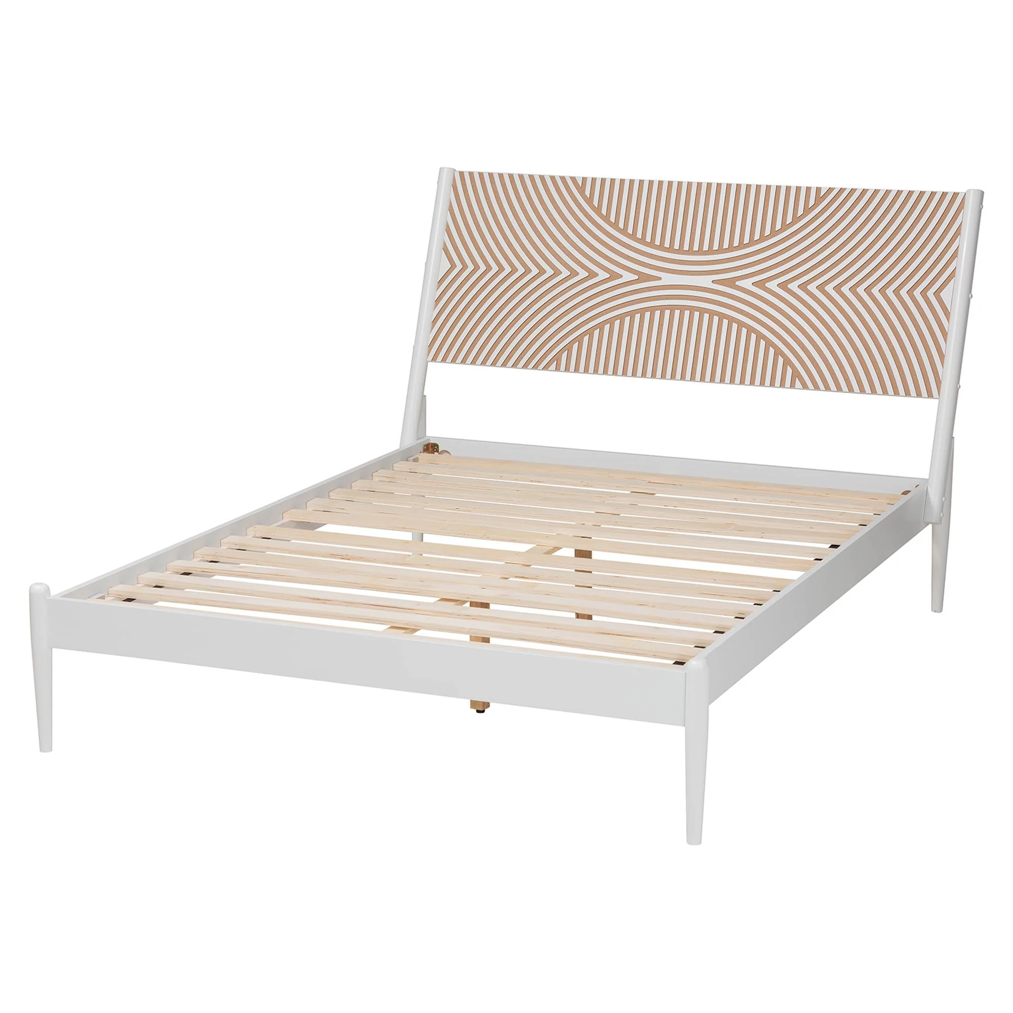 Baxton Studio Louetta Coastal White King Size Platform Bed with Carved Contrasting Headboard - Image 7