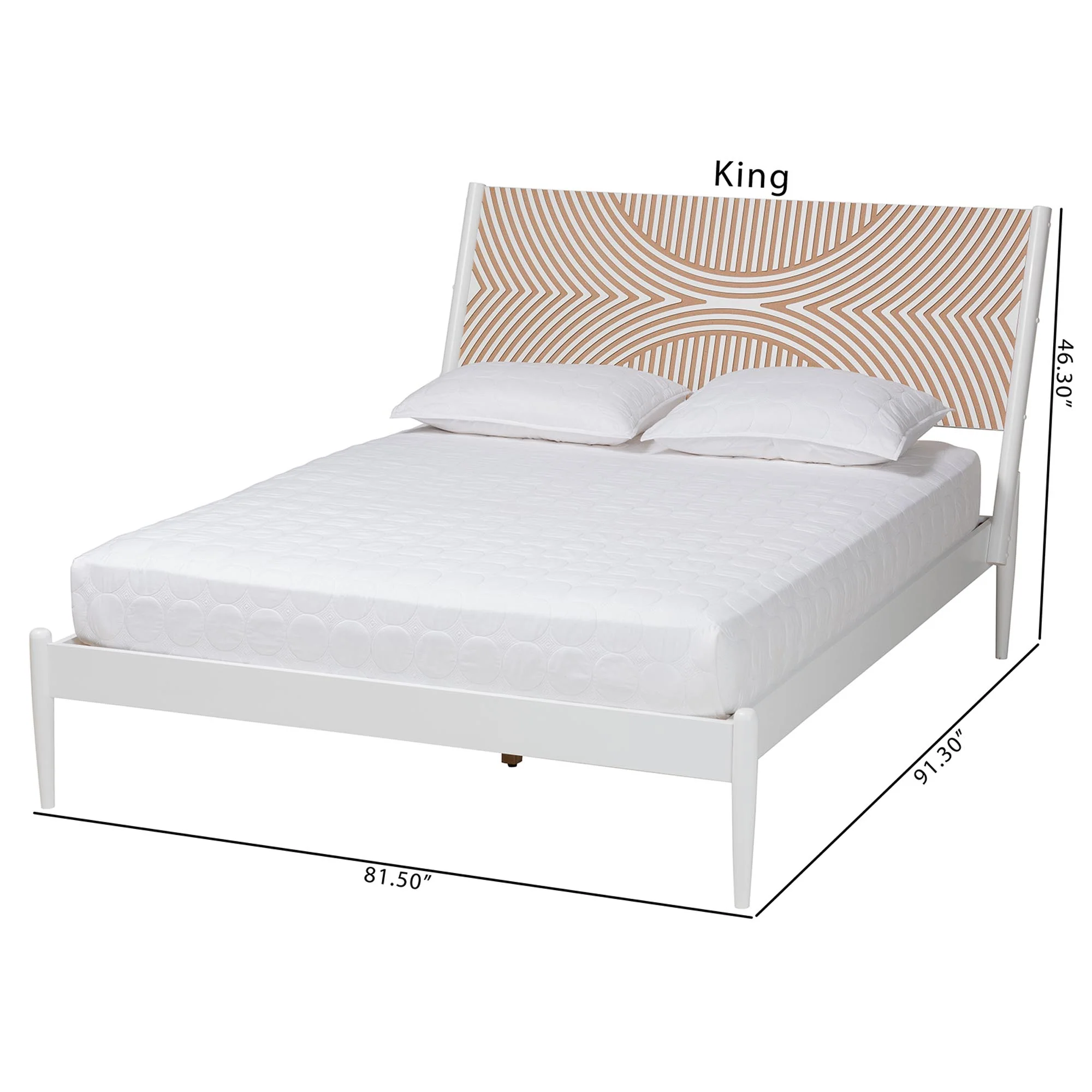 Baxton Studio Louetta Coastal White Queen Size Platform Bed with Carved Contrasting Headboard - Image 4